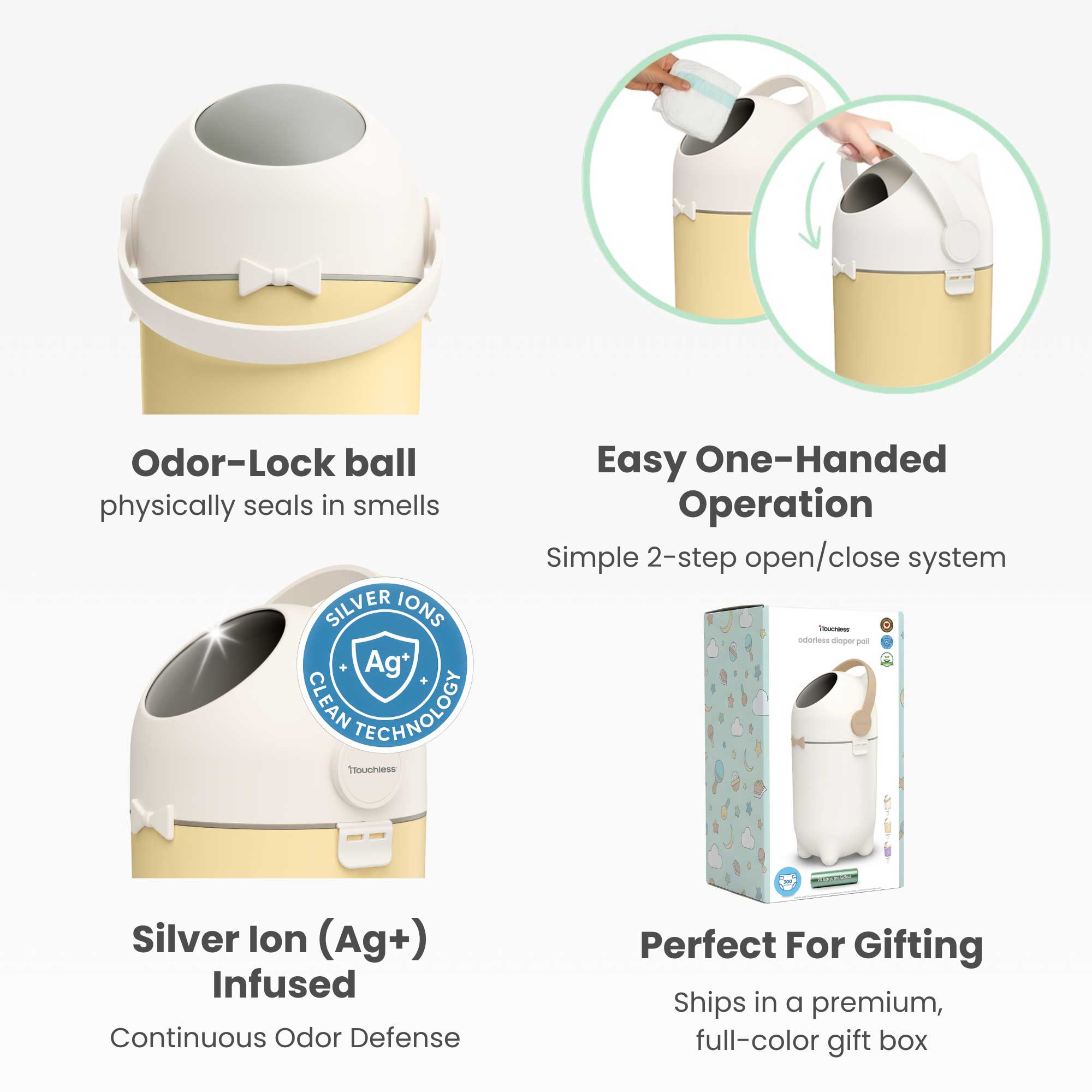 itouchless-odorless-diaper-pail-4-gallon-sand-almond-odor-locking-ball-system image 5