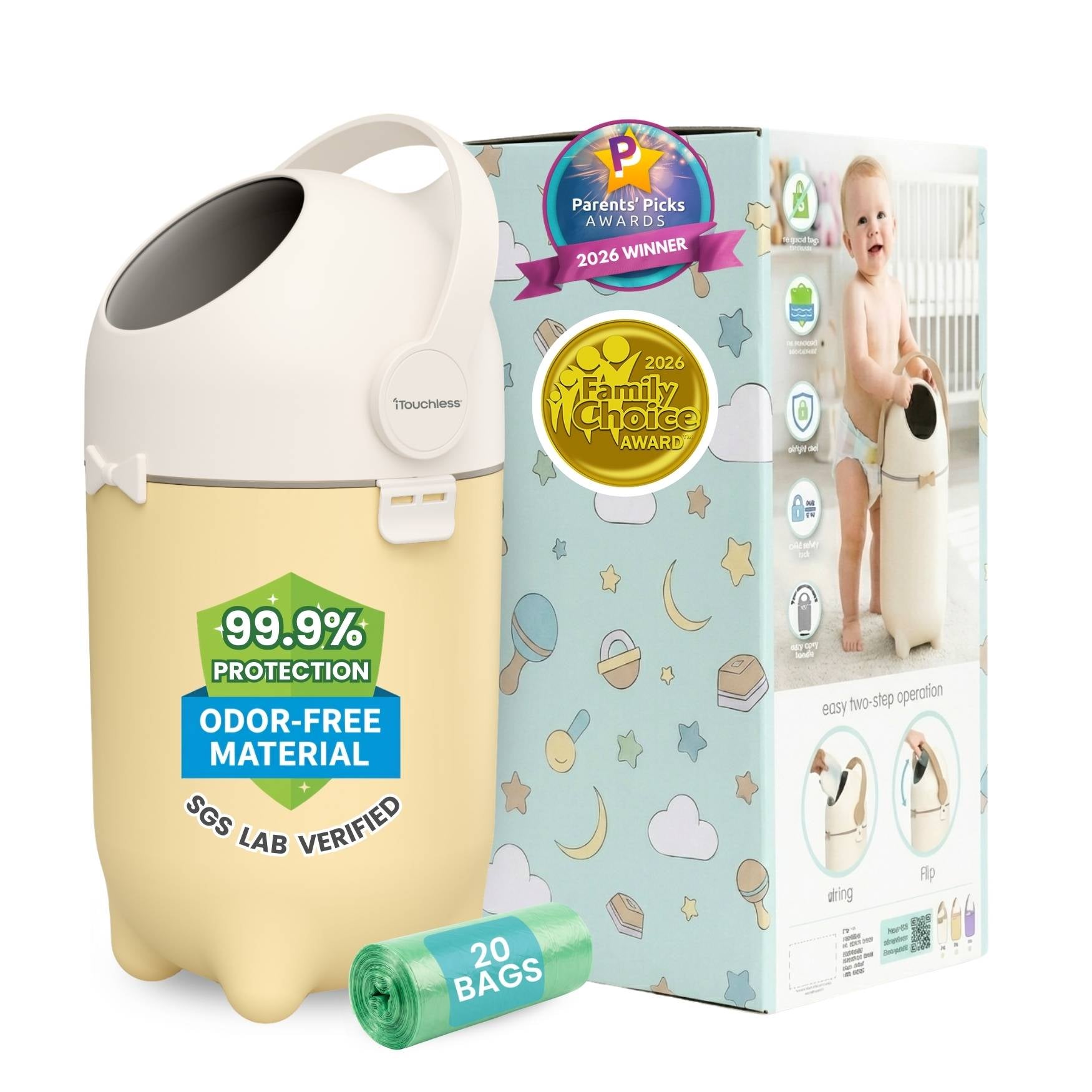 itouchless-odorless-diaper-pail-4-gallon-sand-almond-odor-locking-ball-system image 1