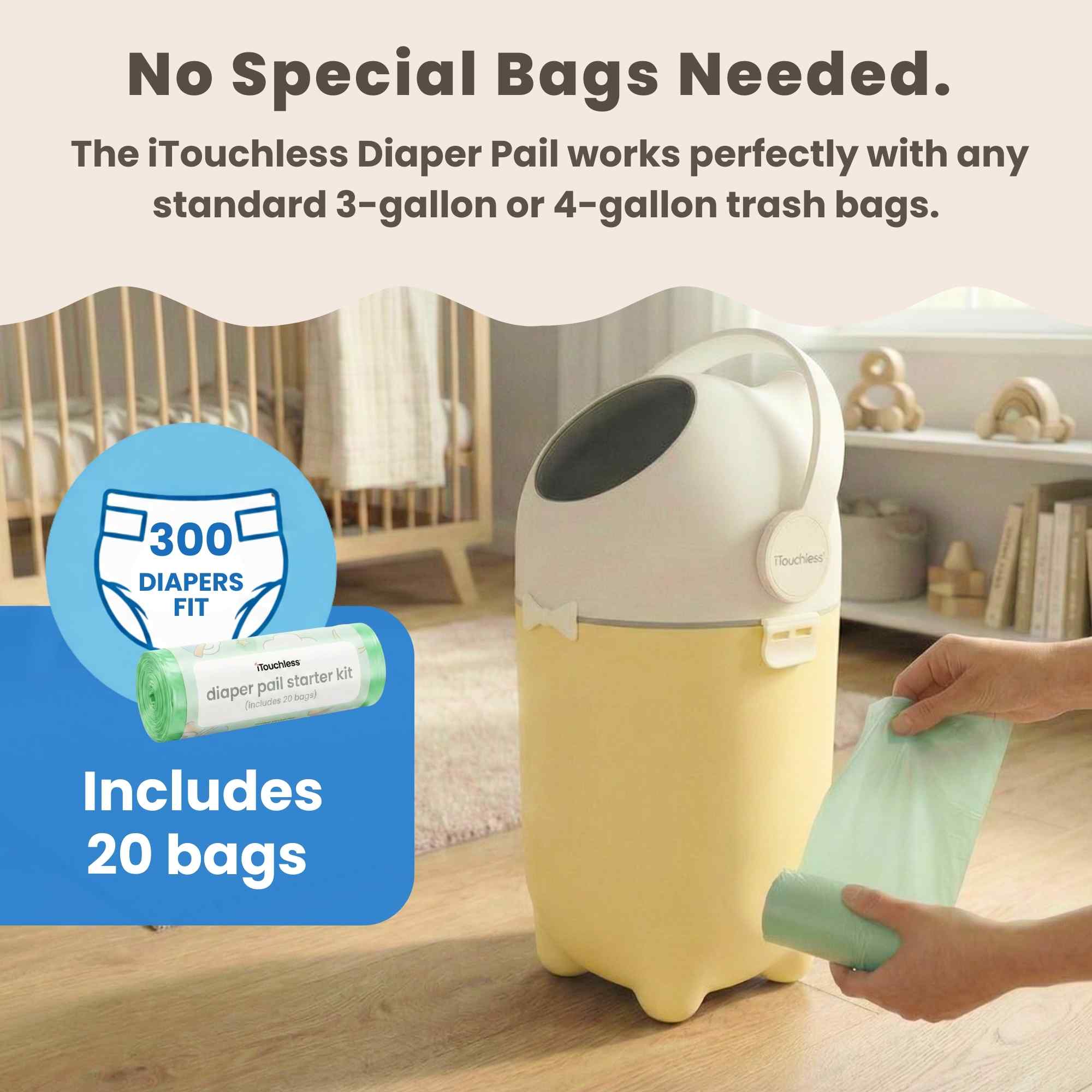 itouchless-odorless-diaper-pail-4-gallon-sand-almond-odor-locking-ball-system image 7