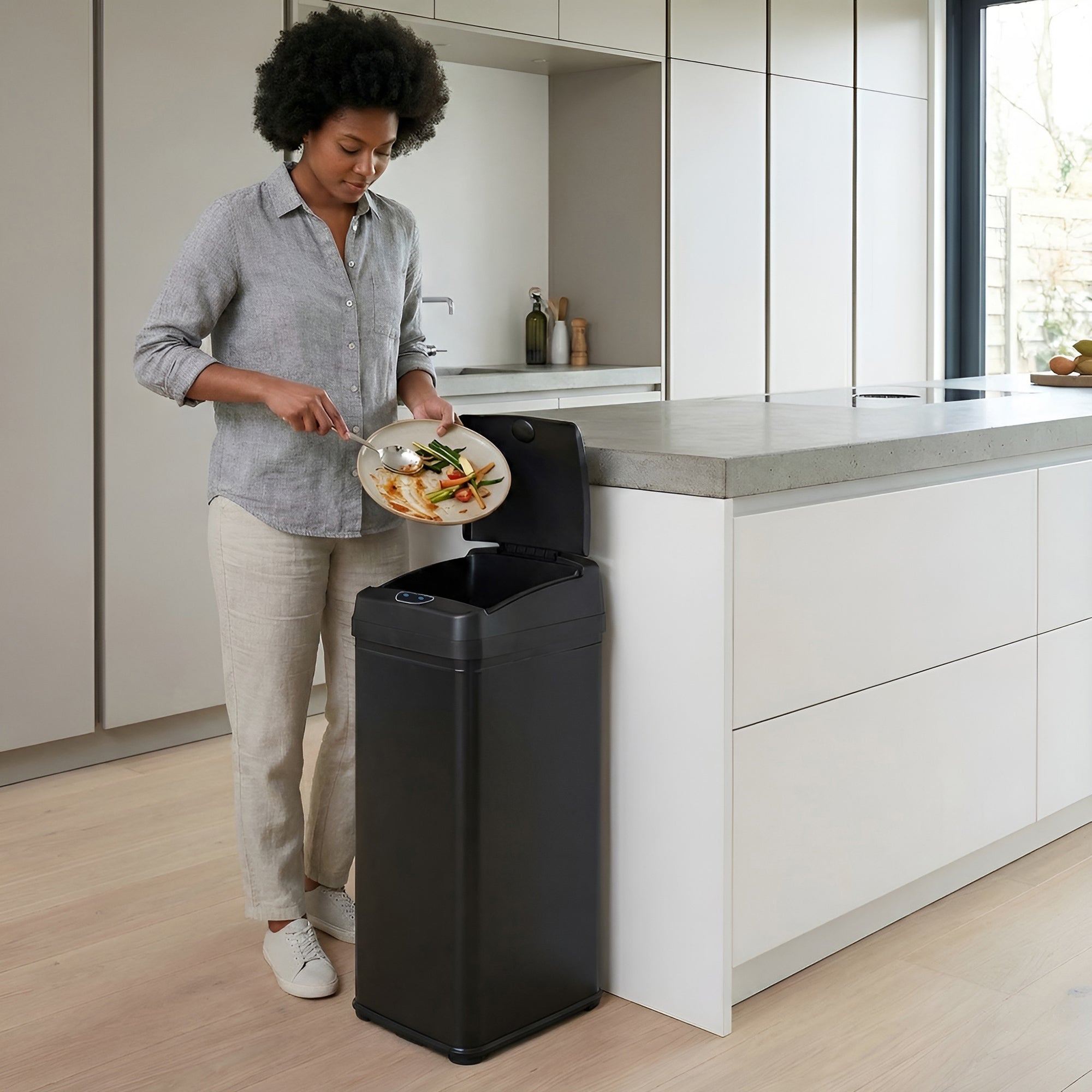 itouchless-50-liter-13-gallon-matte-black-stainless-steel-sensor-kitchen-trash-c image 2