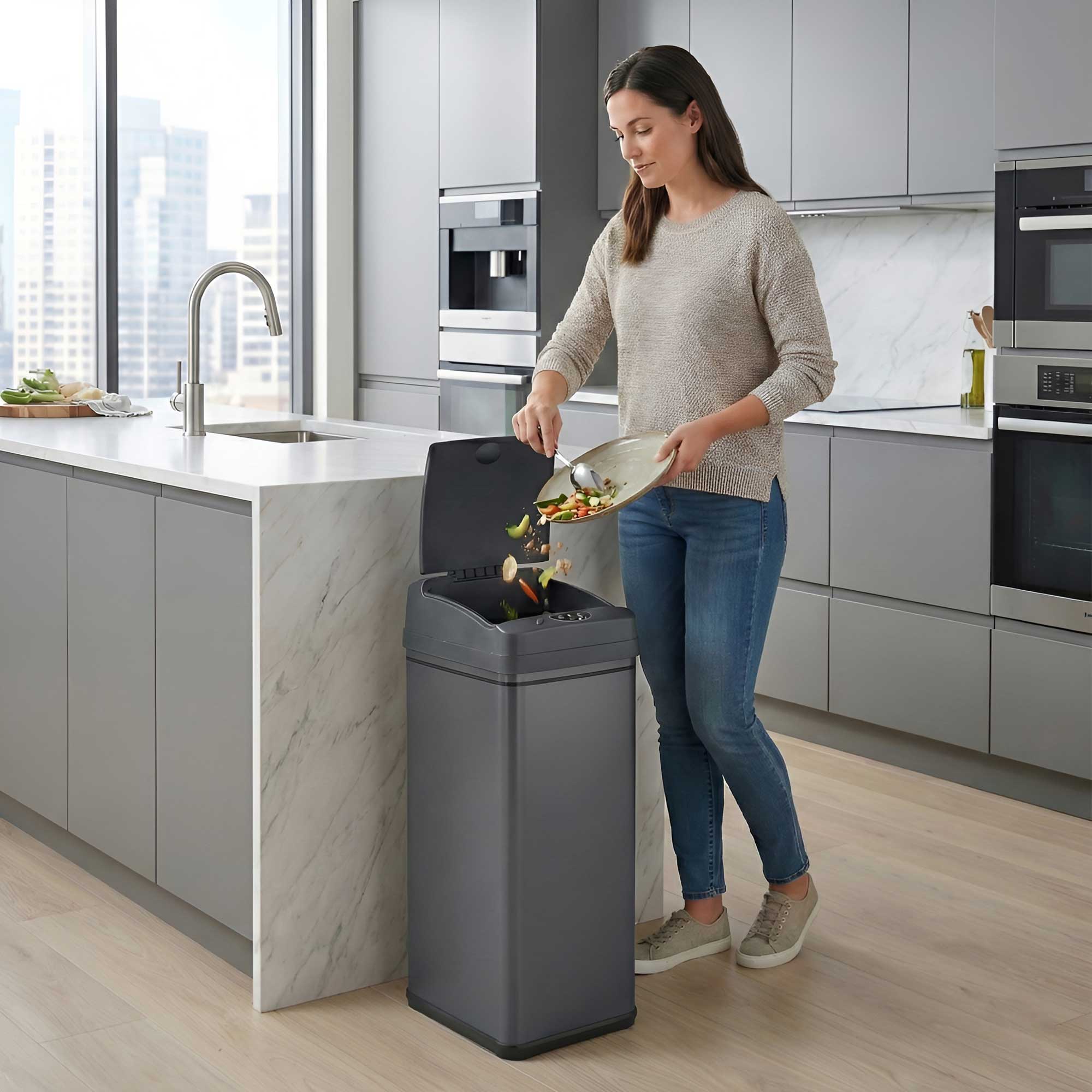 itouchless-13-gallon-gunmetal-gray-stainless-steel-sensor-kitchen-trash-can-with image 2