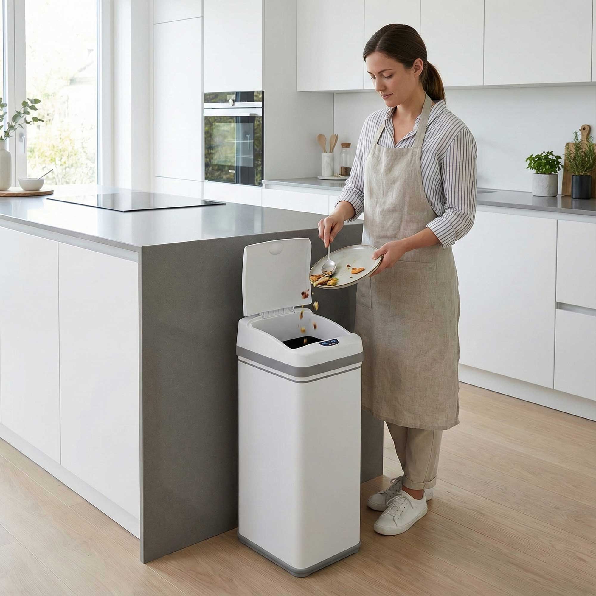itouchless-50-liter-13-gallon-chalk-white-stainless-steel-sensor-kitchen-trash-c image 2