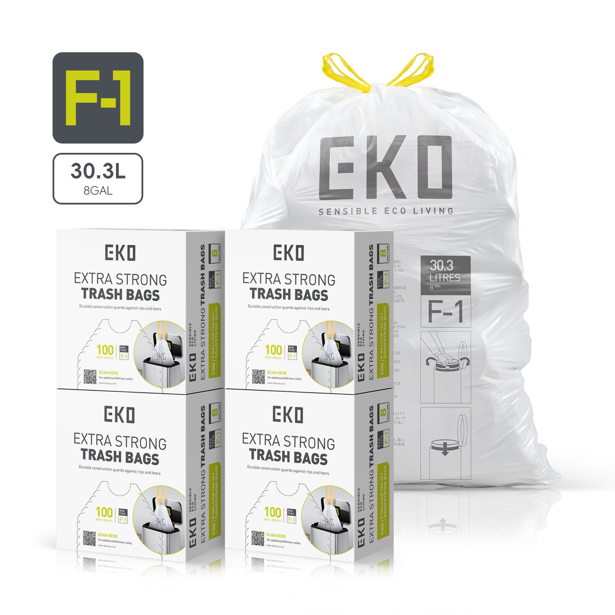 eko-code-f-1-slim-8-gallon-garbage-bags-400-count-30-3l image 1