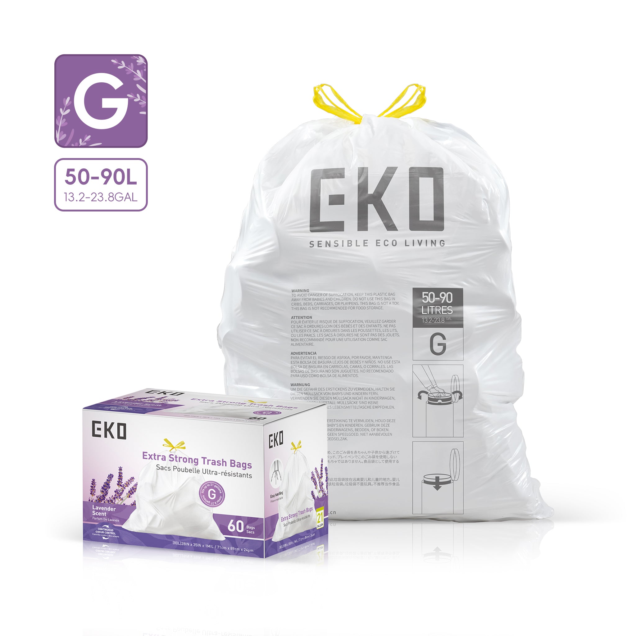 eko-code-g-21-gallon-easy-dispense-roll-trash-bags-60-count-lavender-scent image 1