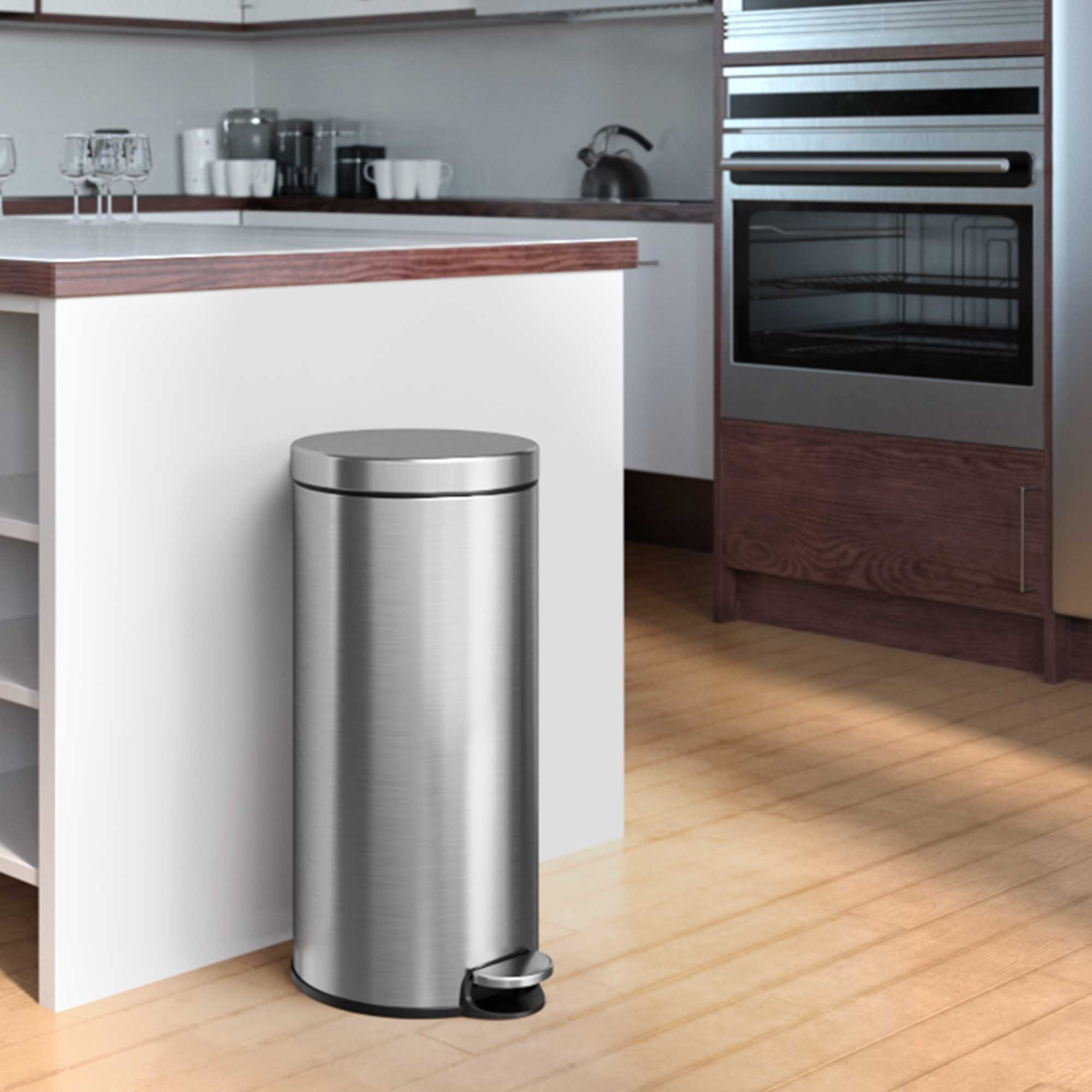 itouchless-30-liter-8-gallon-softstep-stainless-steel-round-step-pedal-kitchen-t image 2
