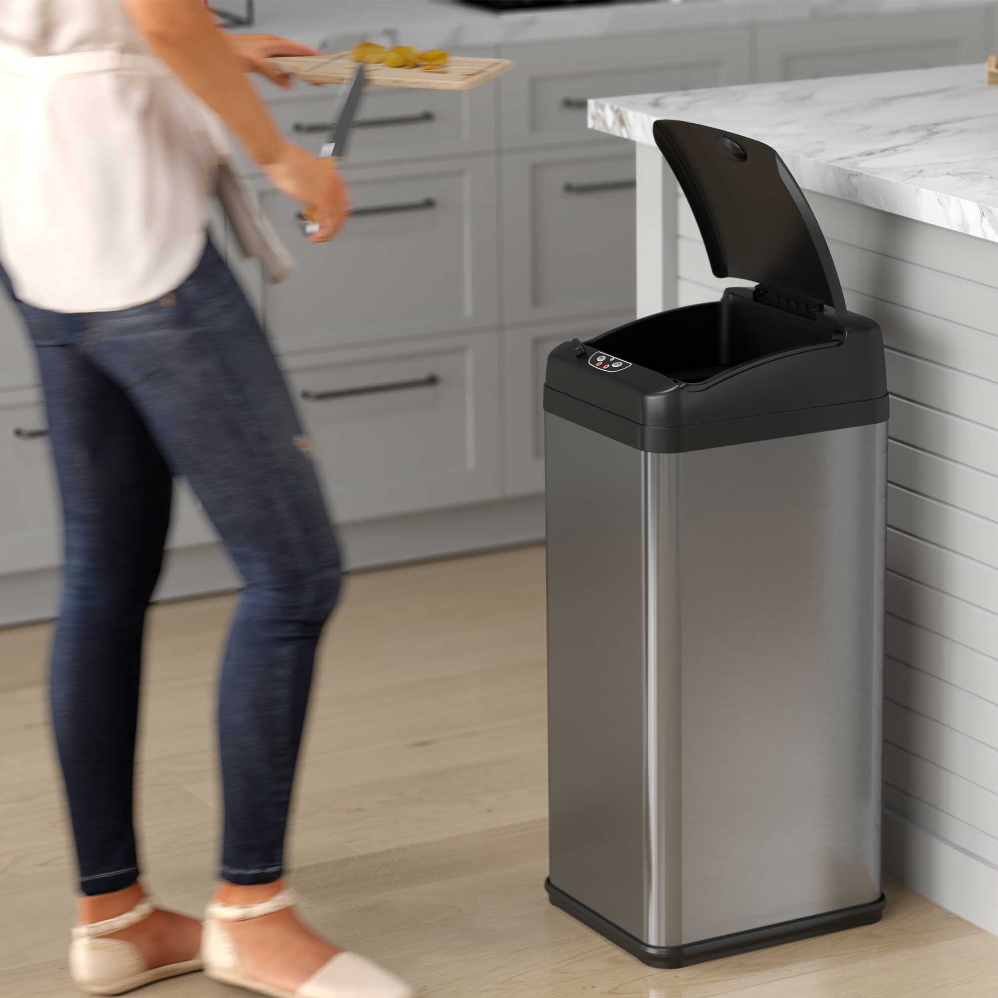 itouchless-13-gallon-stainless-steel-extra-wide-dog-proof-sensor-kitchen-trash-c image 5