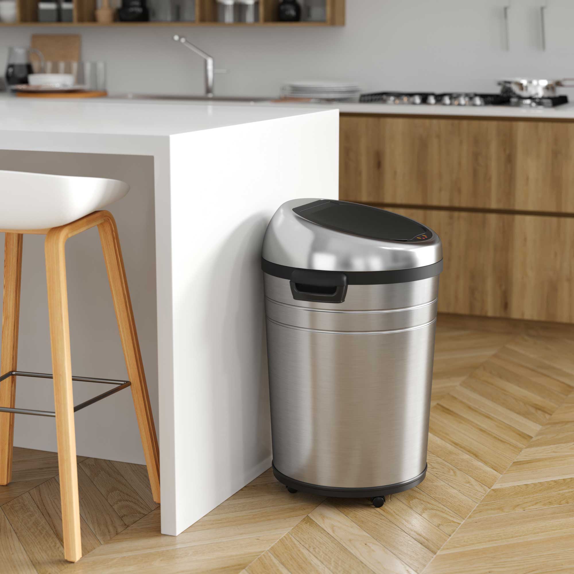 itouchless-68l-18-gallon-stainless-steel-round-sensor-kitchen-trash-can-with-whe image 3