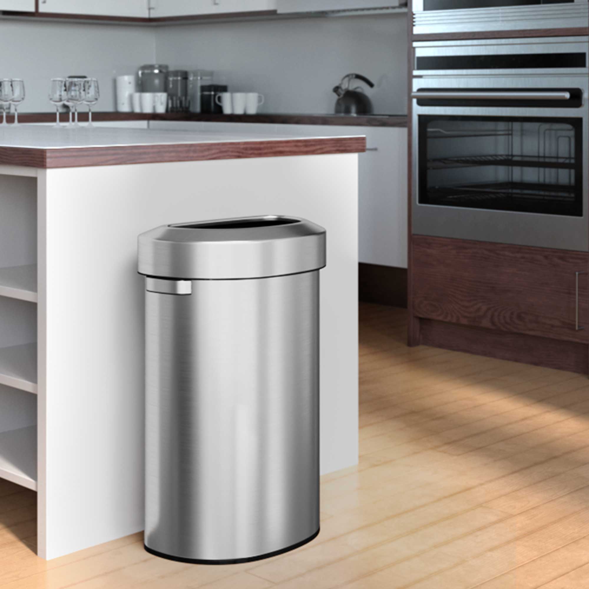 itouchless-87-liter-23-gallon-semi-round-open-top-stainless-steel-kitchen-trash- image 2