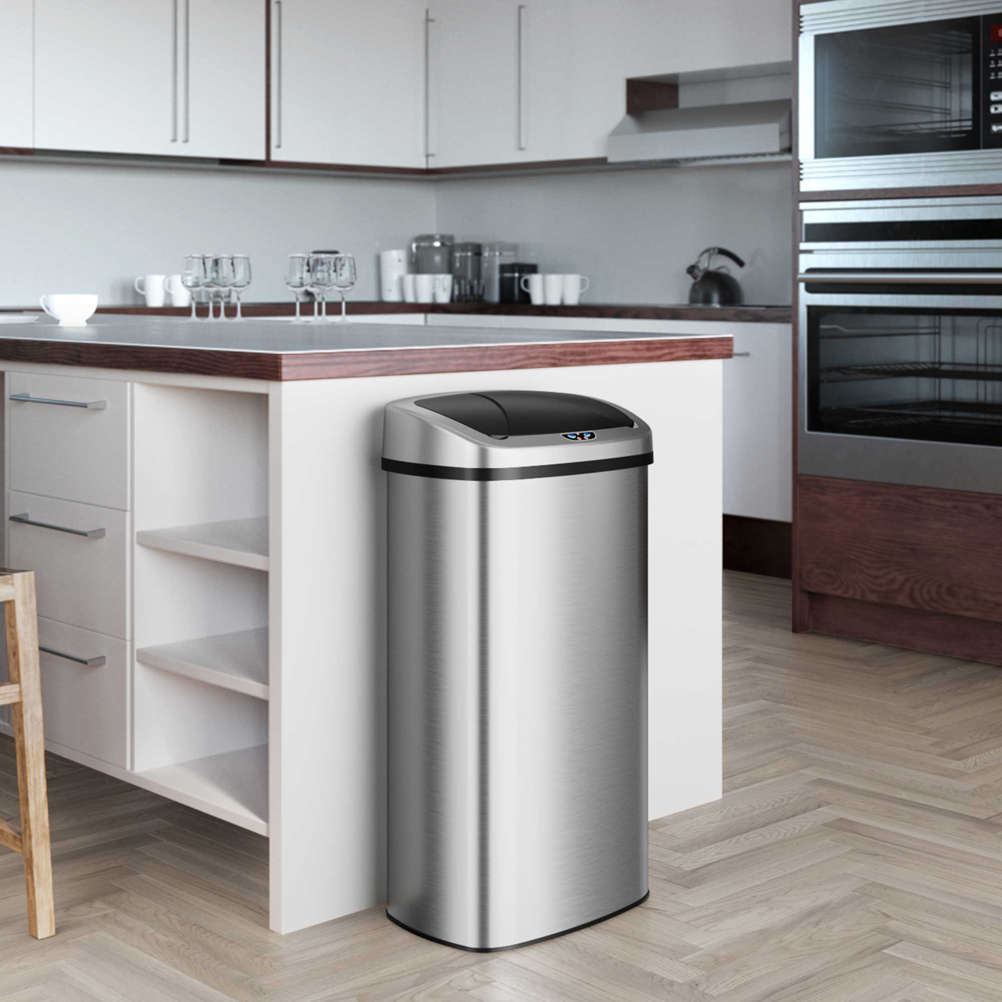 itouchless-91-liter-24-gallon-oval-stainless-steel-sensor-kitchen-trash-can-with image 2