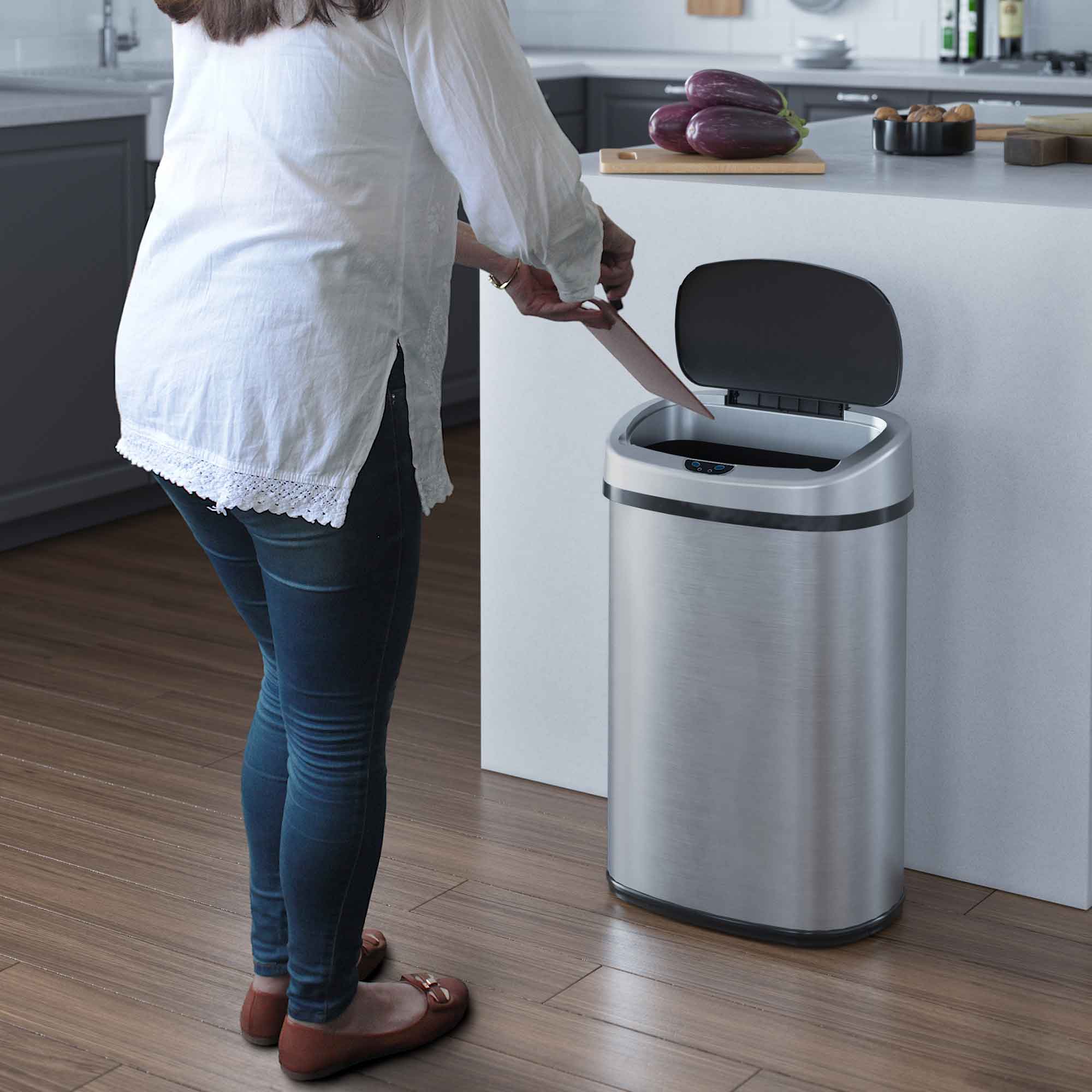 itouchless-13-gallon-oval-stainless-steel-sensor-kitchen-trash-can-with-absorbx- image 3