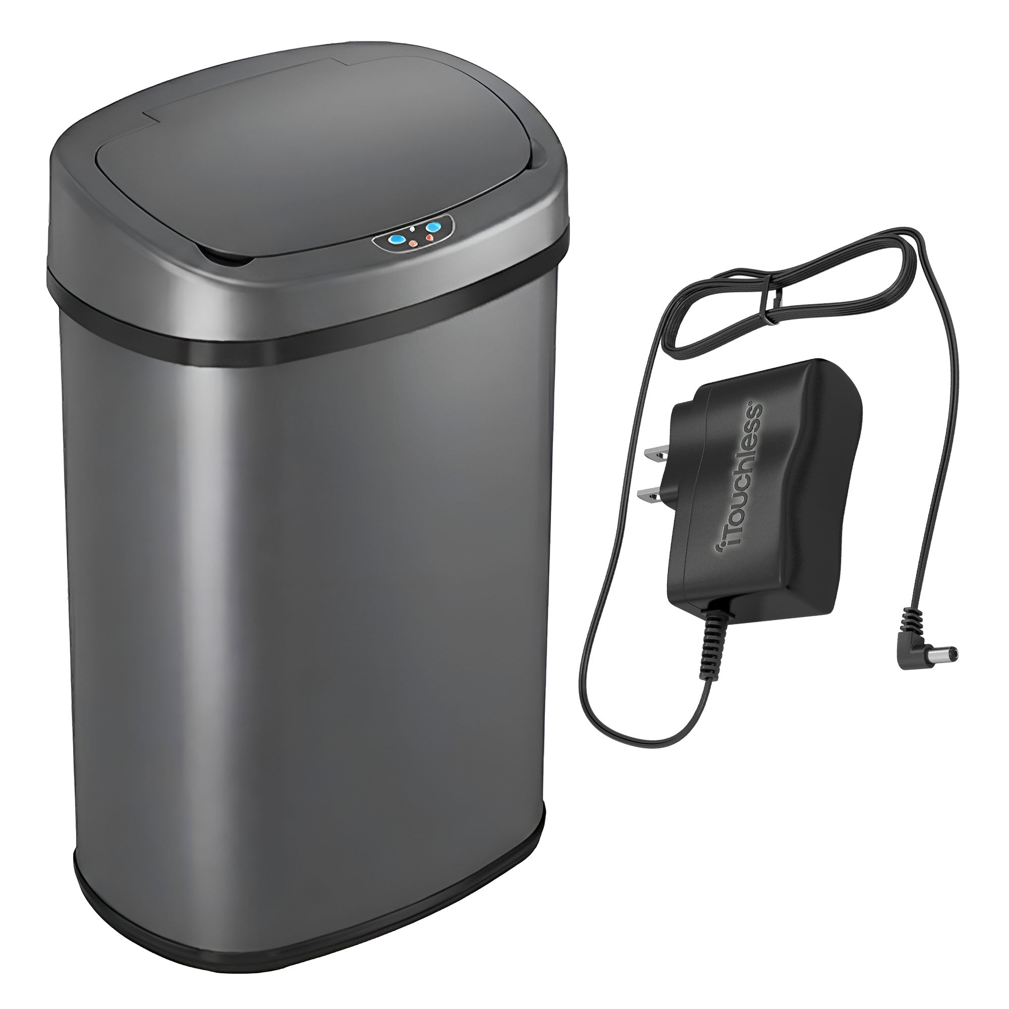 itouchless-50l-13-gallon-gray-oval-sensor-kitchen-trash-can-with-ac-adapter-and- image 1