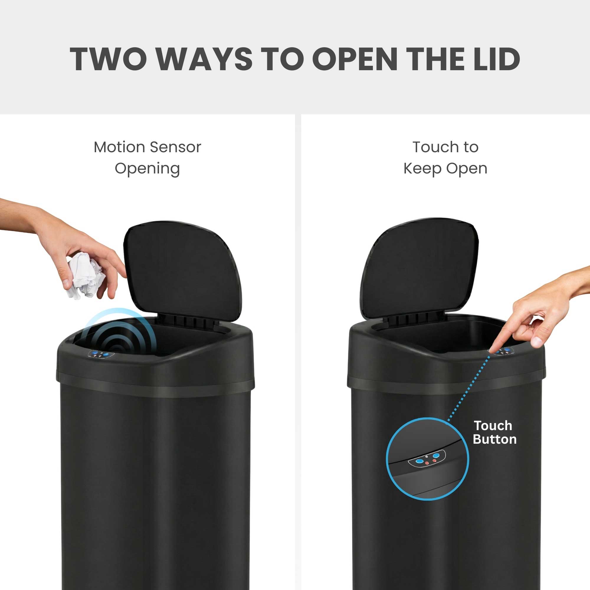 itouchless-13-gallon-oval-matte-black-stainless-steel-sensor-trash-can-with-abso image 3