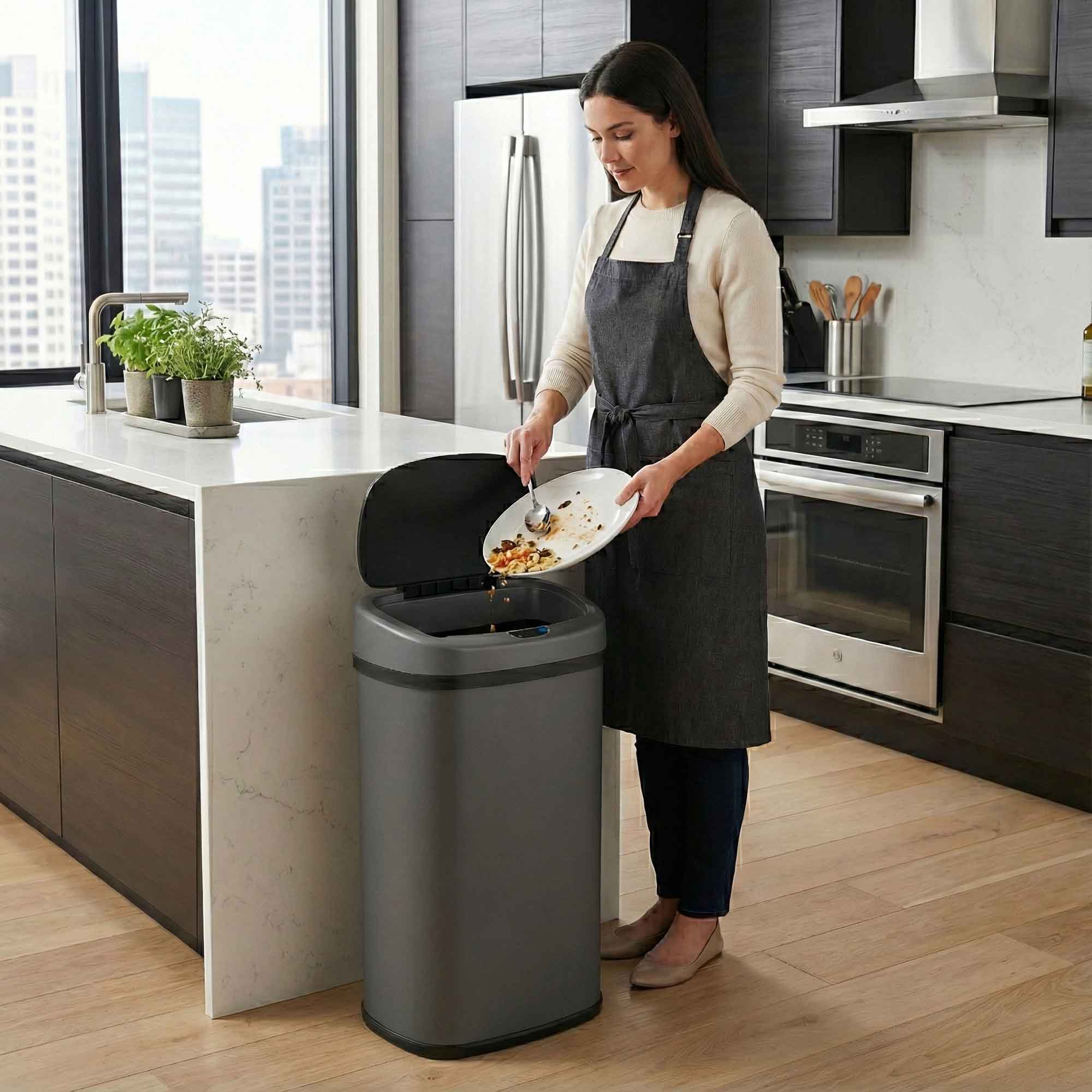 itouchless-13-gallon-gunmetal-gray-stainless-steel-touchless-sensor-kitchen-tras image 2