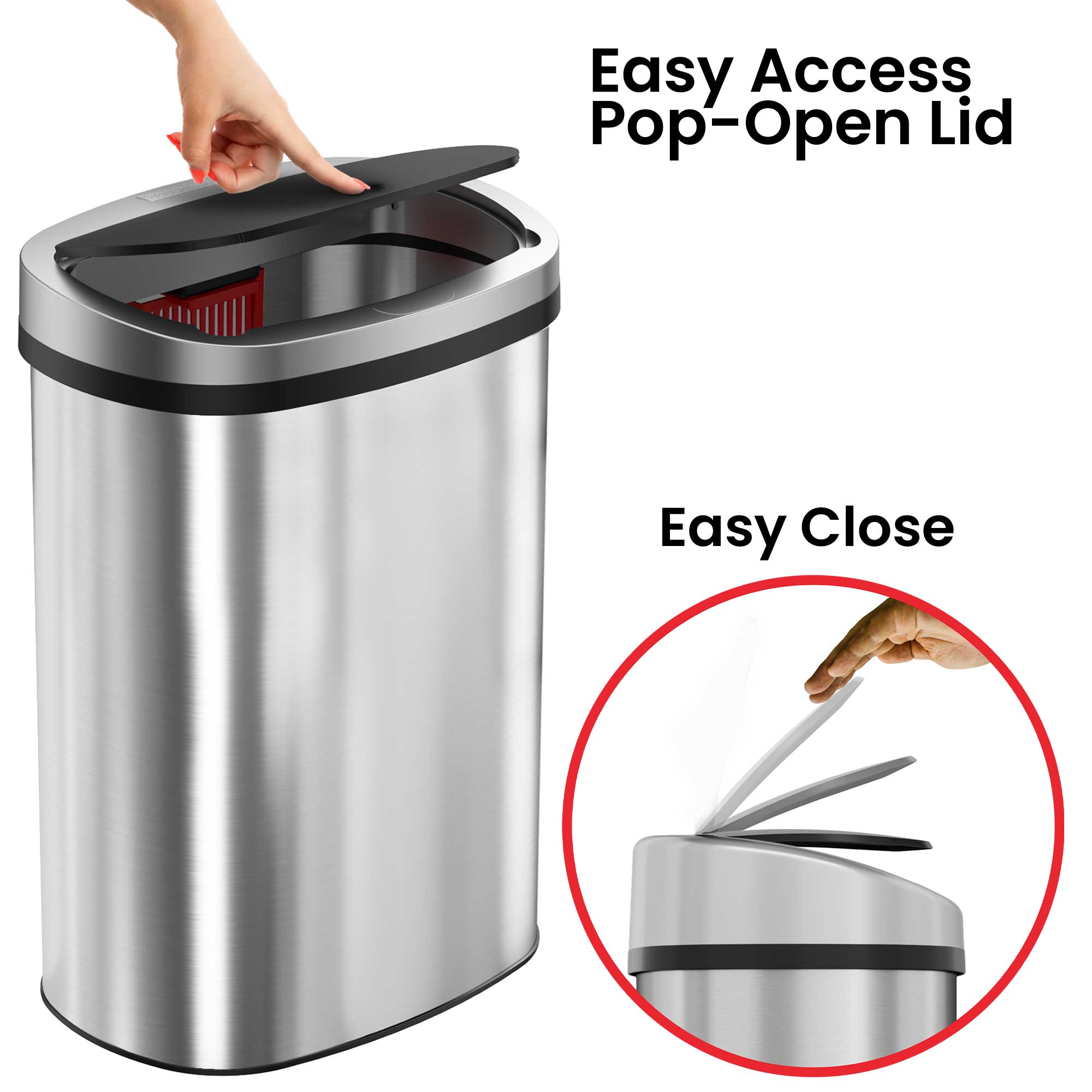 itouchless-50-liter-13-gallon-press-lid-stainless-steel-kitchen-trash-can-with-a image 2