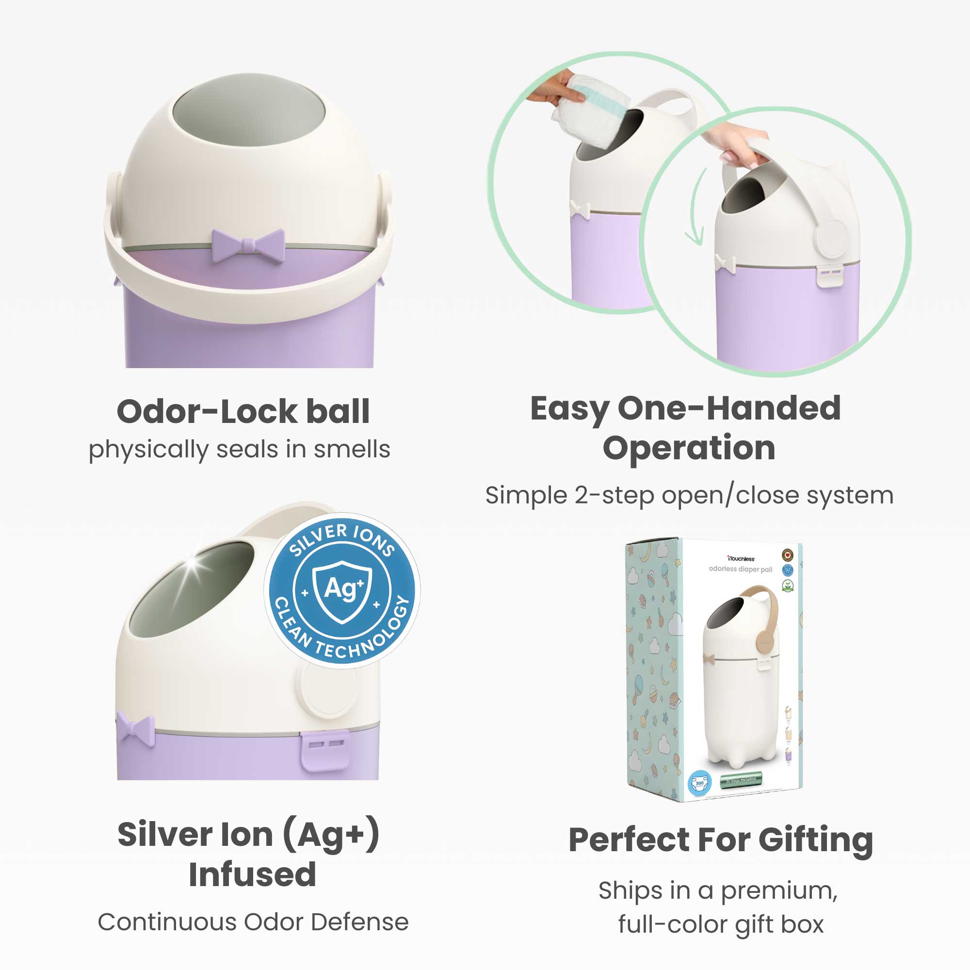 itouchless-odorless-diaper-pail-pastel-orchid-4-gallon-odor-sealing-diaper-dispo image 5