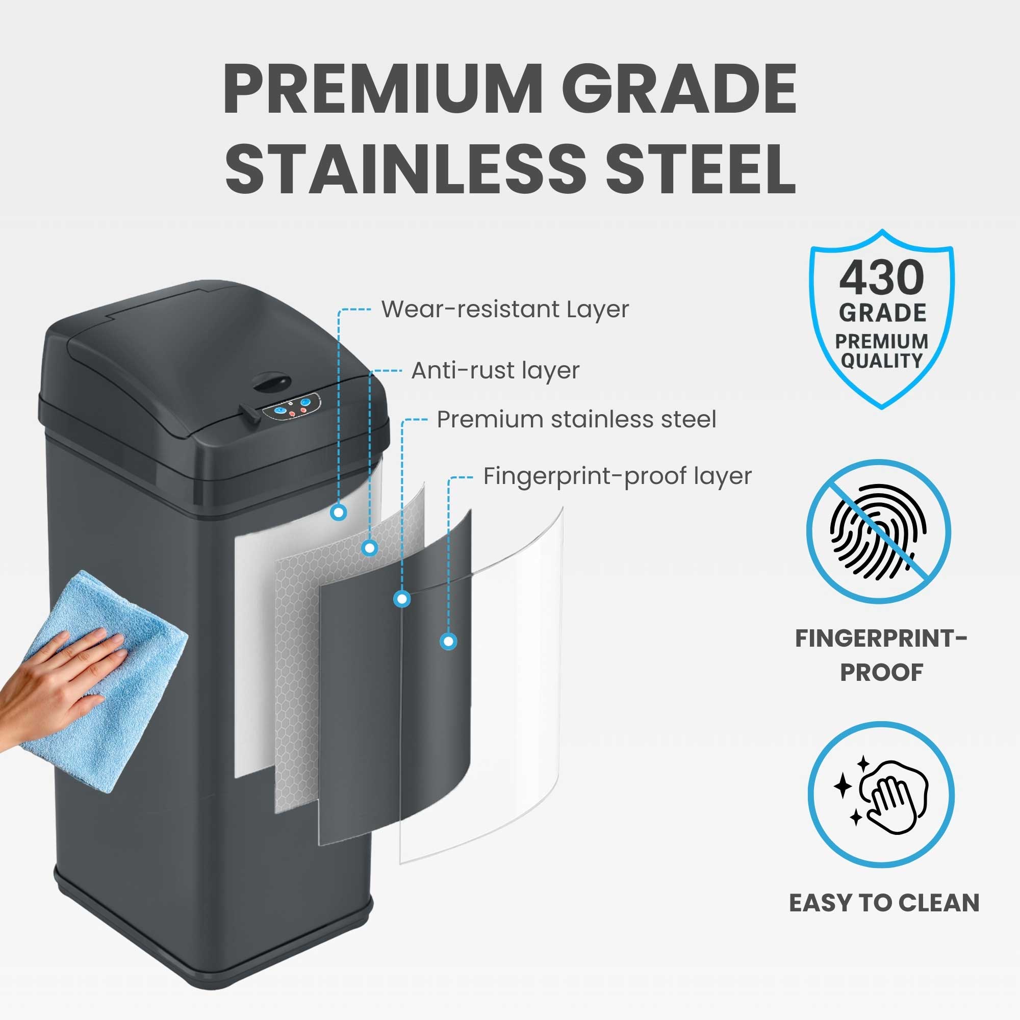 itouchless-13-gallon-gunmetal-gray-stainless-steel-sensor-kitchen-trash-can-with image 5