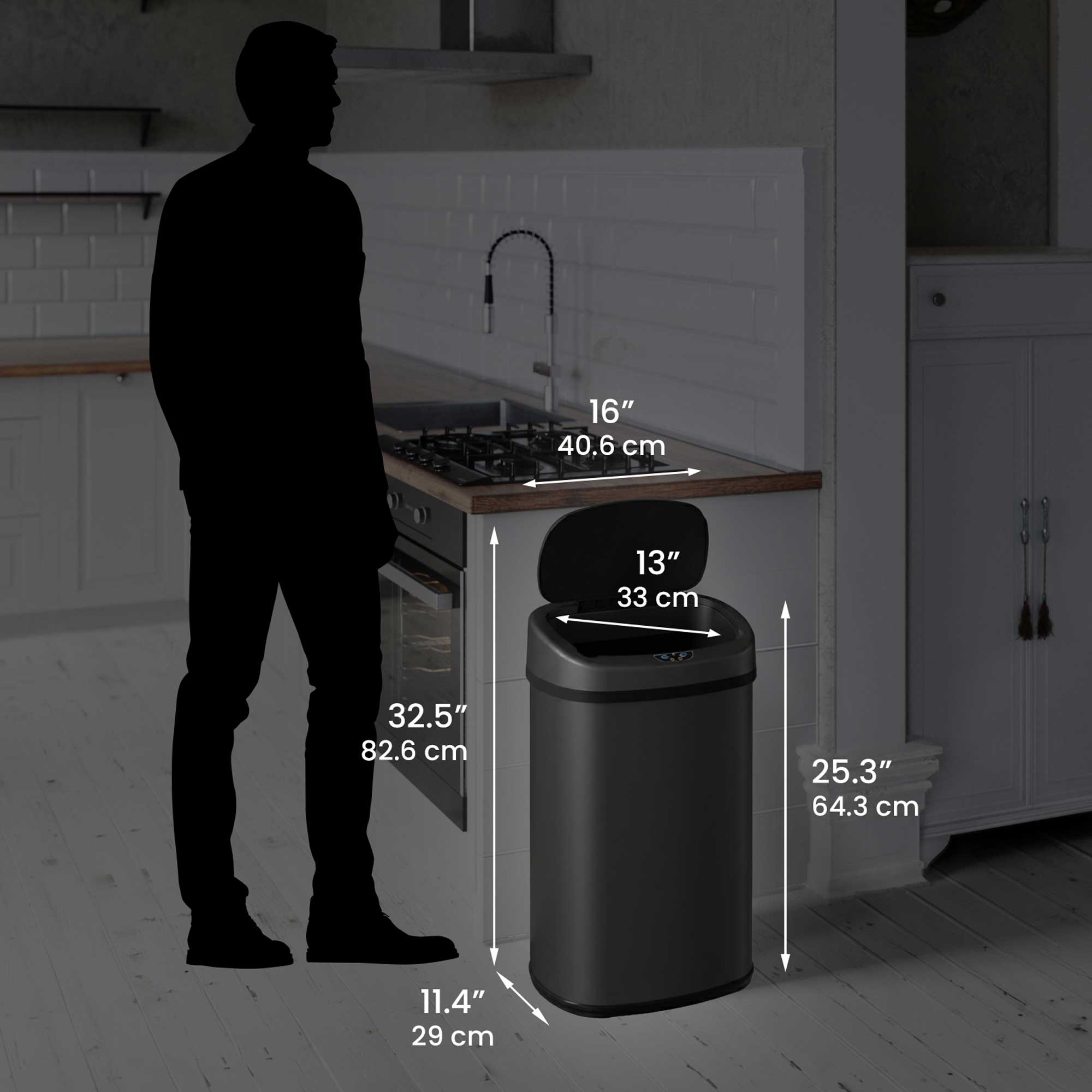 itouchless-13-gallon-oval-matte-black-stainless-steel-sensor-trash-can-with-abso image 6