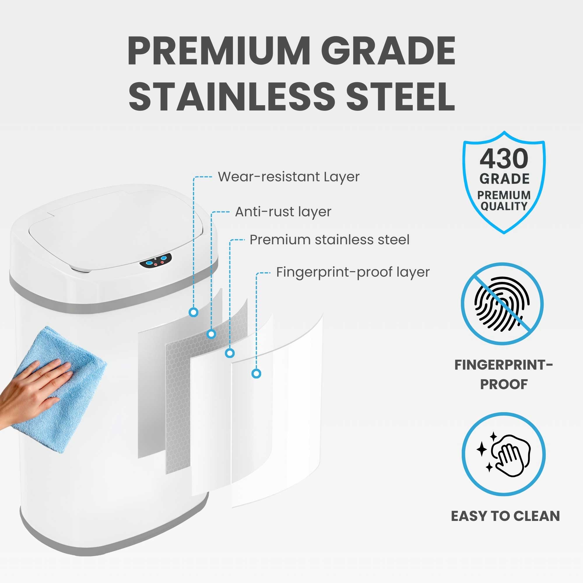 itouchless-13-gallon-oval-chalk-white-stainless-steel-sensor-trash-can-with-abso image 5