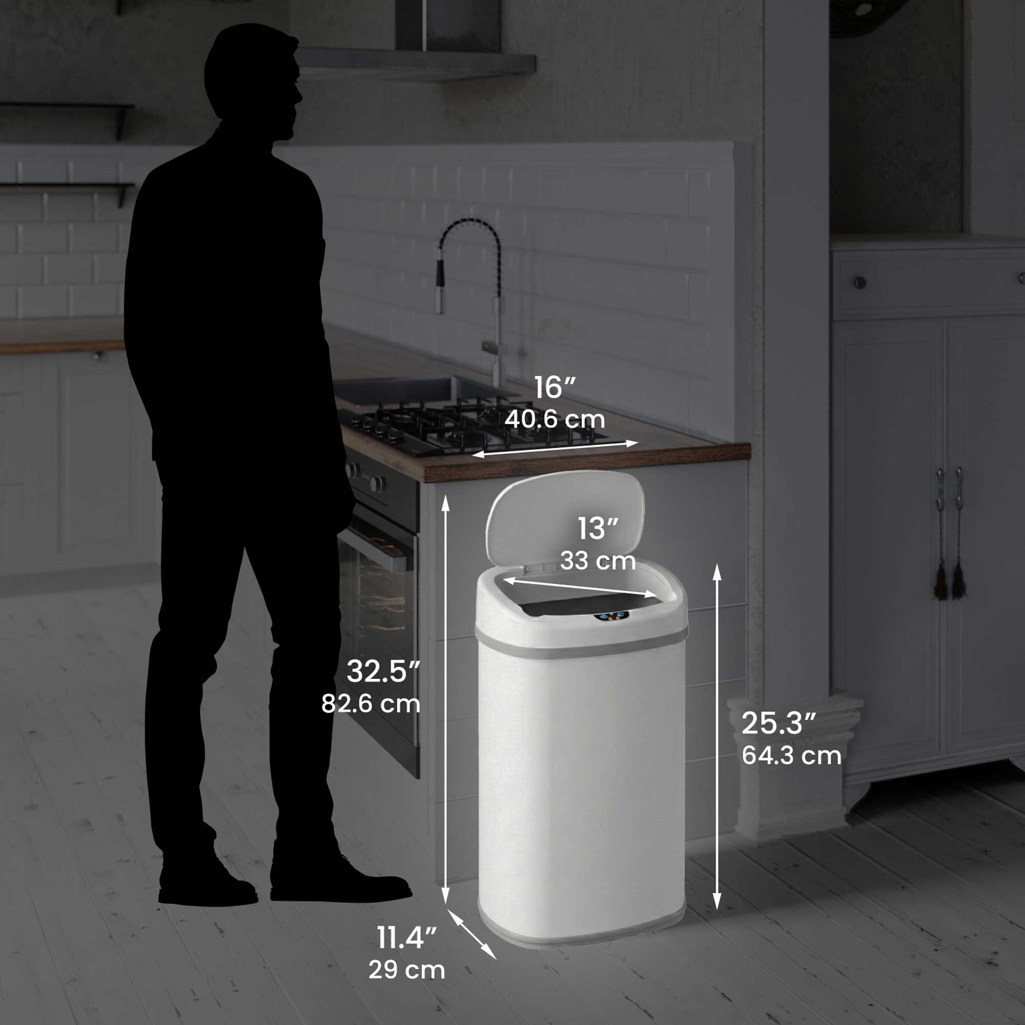 itouchless-13-gallon-oval-chalk-white-stainless-steel-sensor-trash-can-with-abso image 6