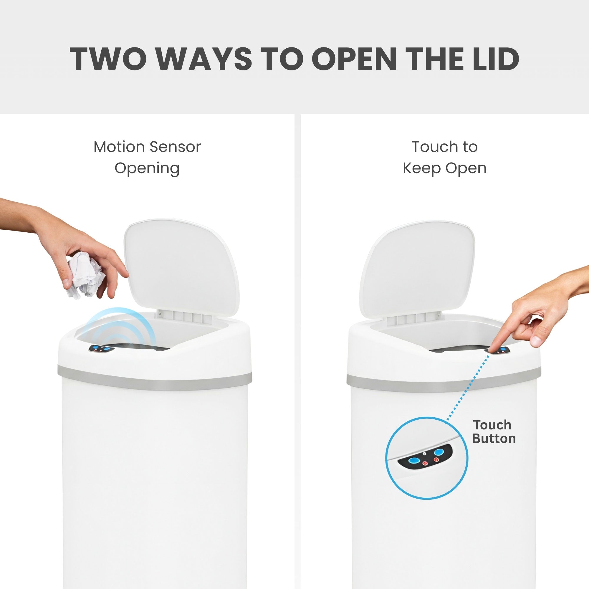 itouchless-13-gallon-oval-chalk-white-stainless-steel-sensor-trash-can-with-abso image 3
