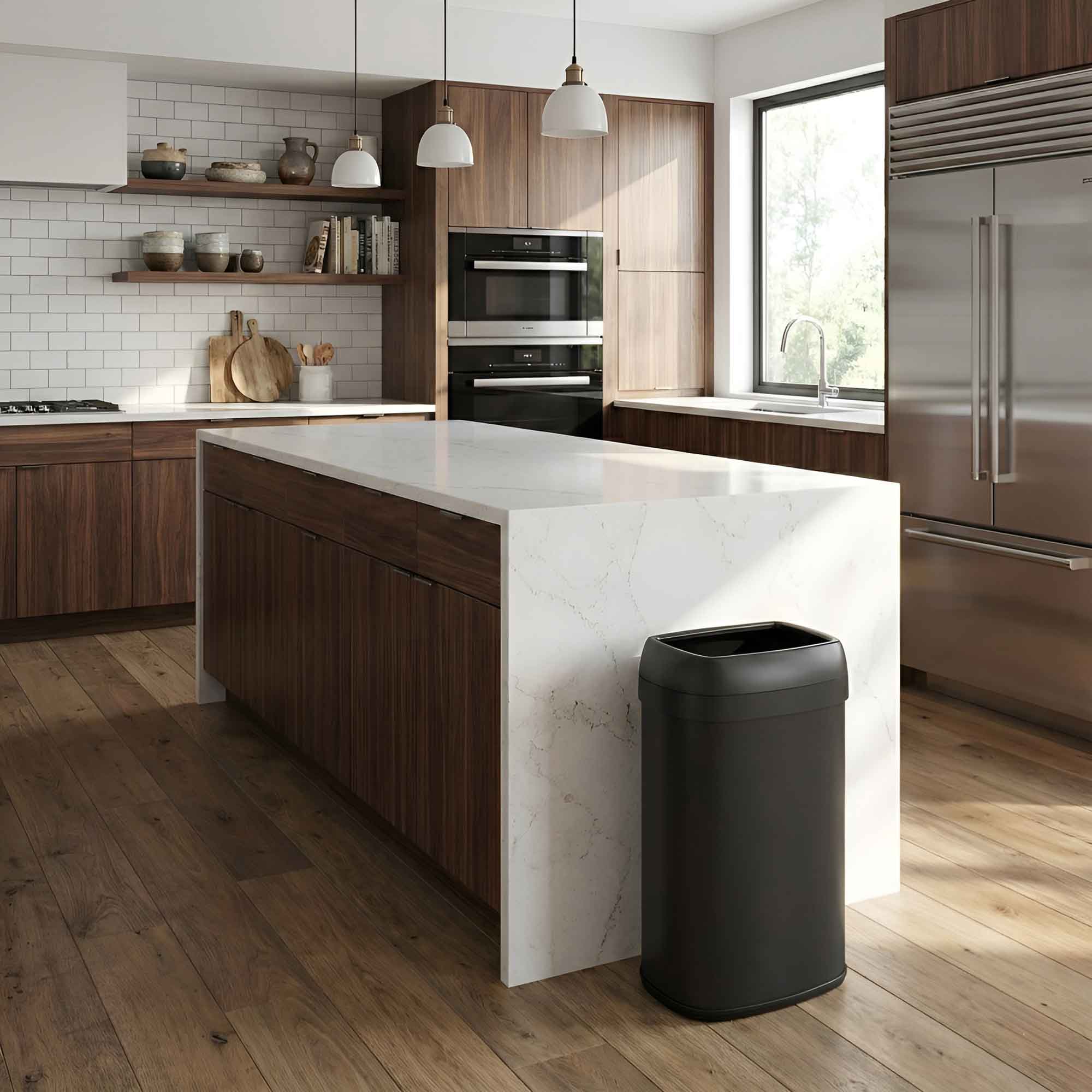 itouchless-61l-16-gallon-oval-open-top-matte-black-stainless-steel-trash-can-wit image 2
