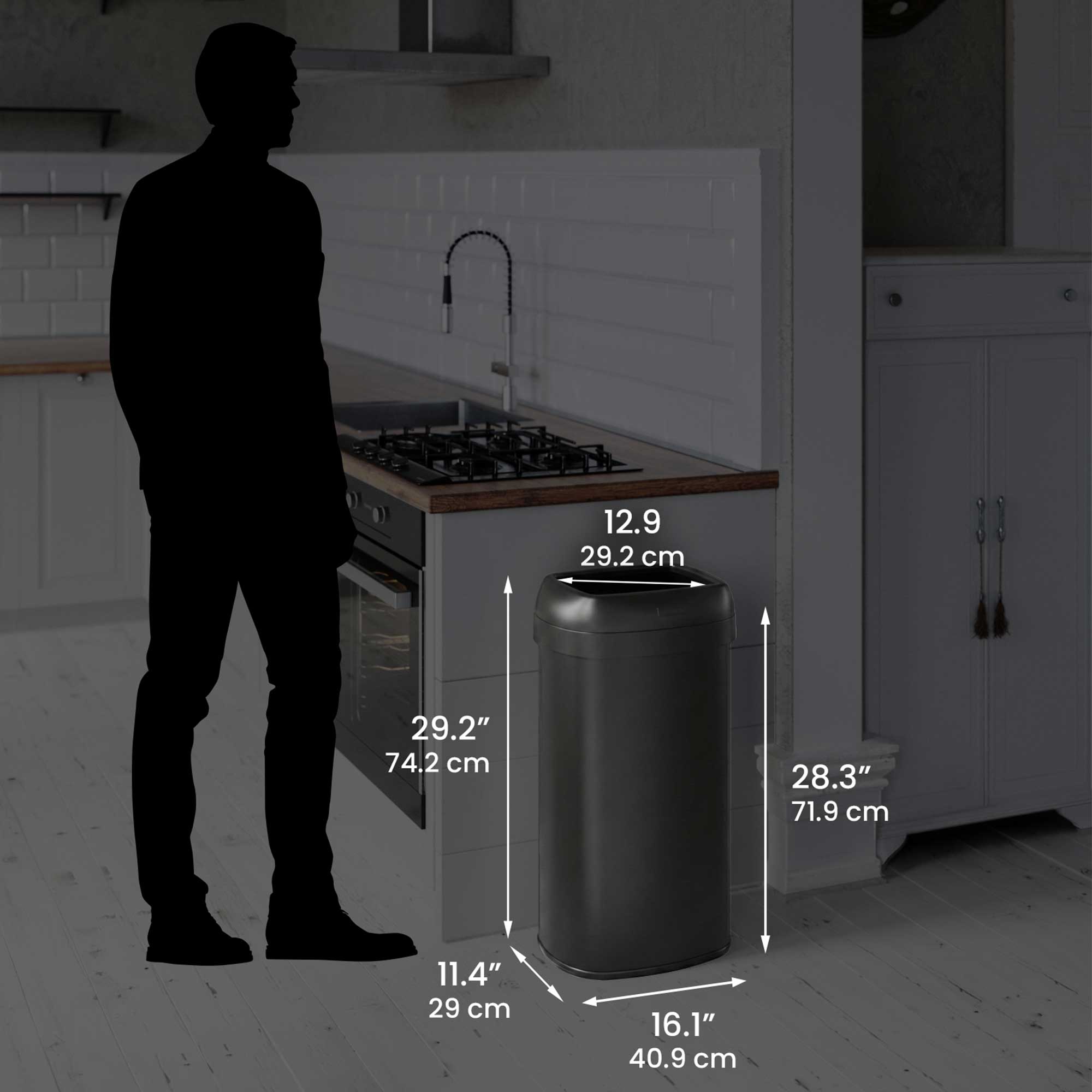 itouchless-61l-16-gallon-oval-open-top-matte-black-stainless-steel-trash-can-wit image 6