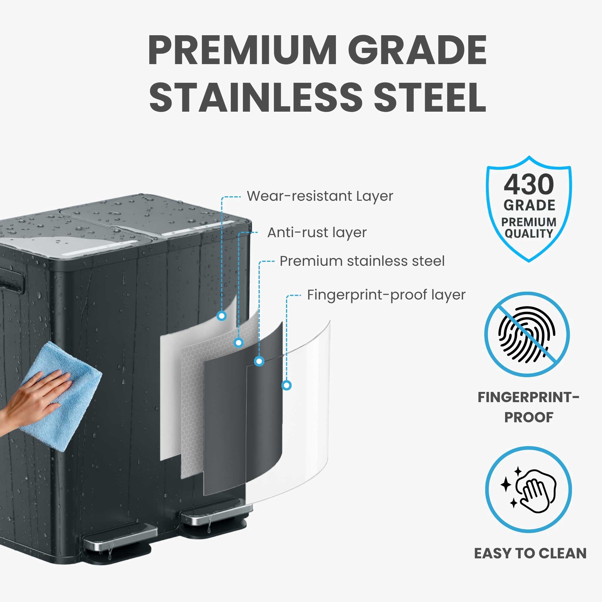 itouchless-61l-16-gal-softstep-stainless-steel-dual-compartment-trash-and-recycl image 6