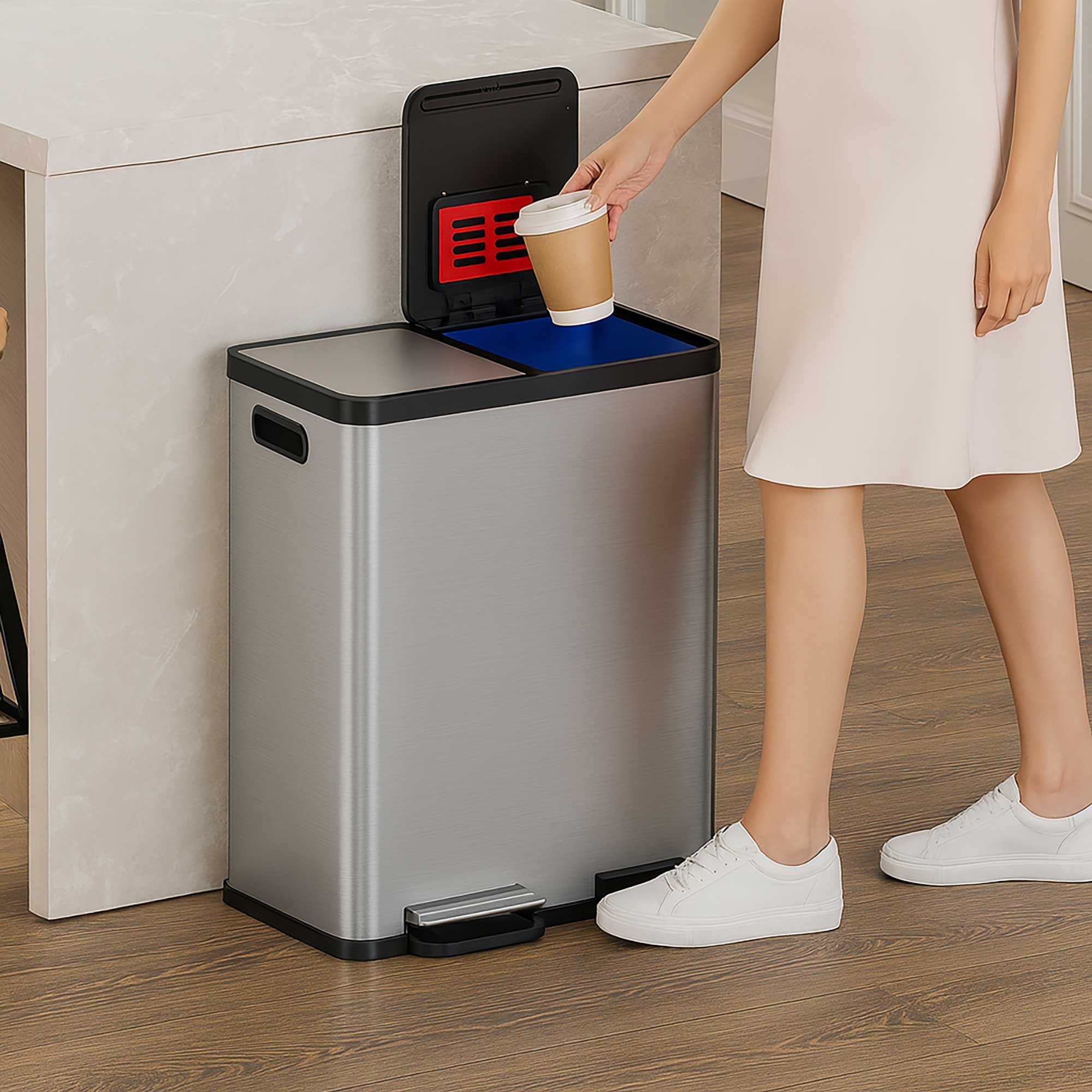 itouchless-softstep-16-gallon-dual-compartment-stainless-steel-step-trash-can-an image 2