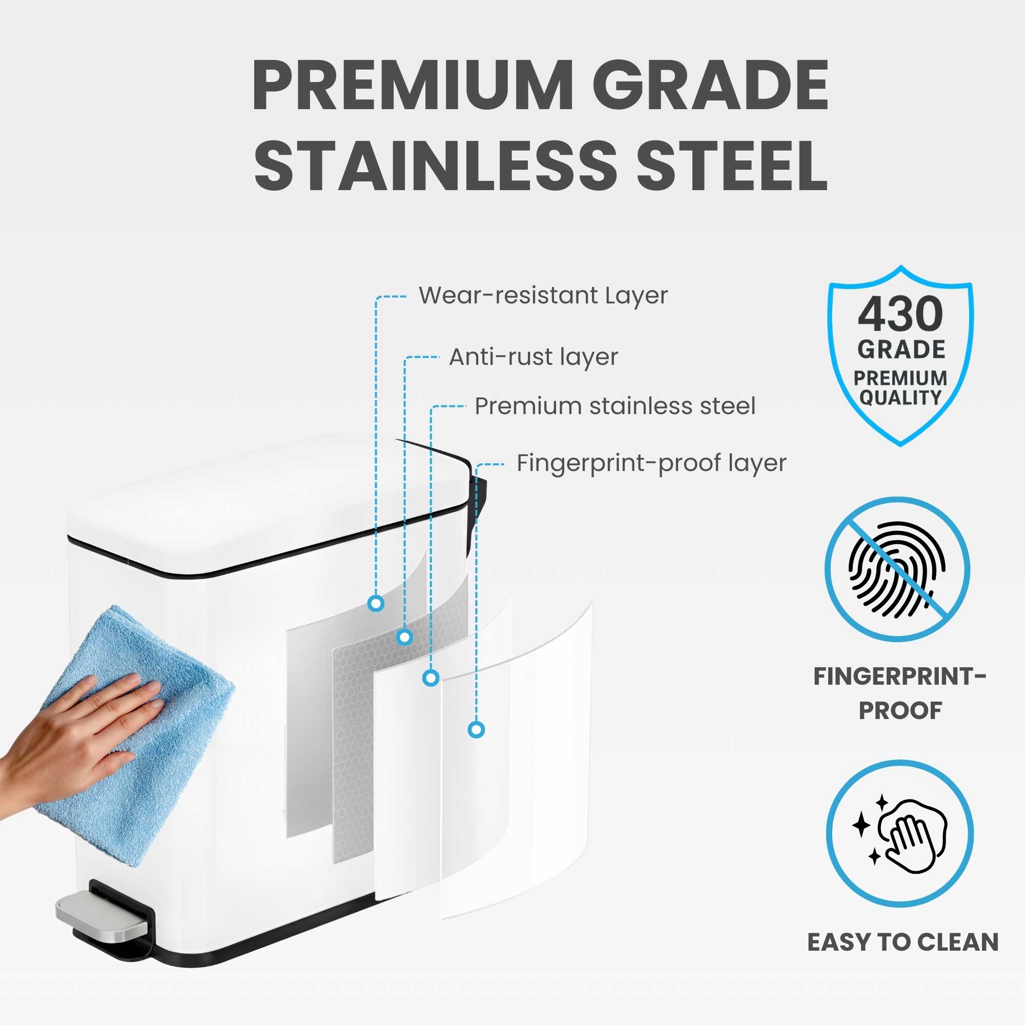 itouchless-softstep-3-gallon-chalk-white-stainless-steel-slim-step-pedal-bathroo image 5