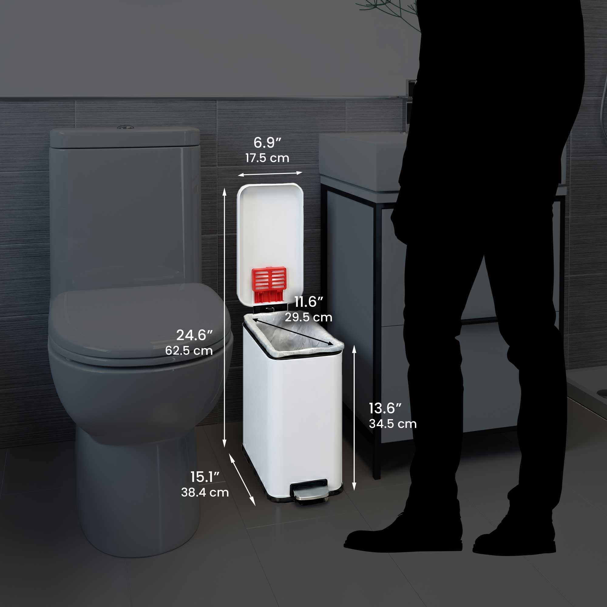 itouchless-softstep-3-gallon-chalk-white-stainless-steel-slim-step-pedal-bathroo image 6