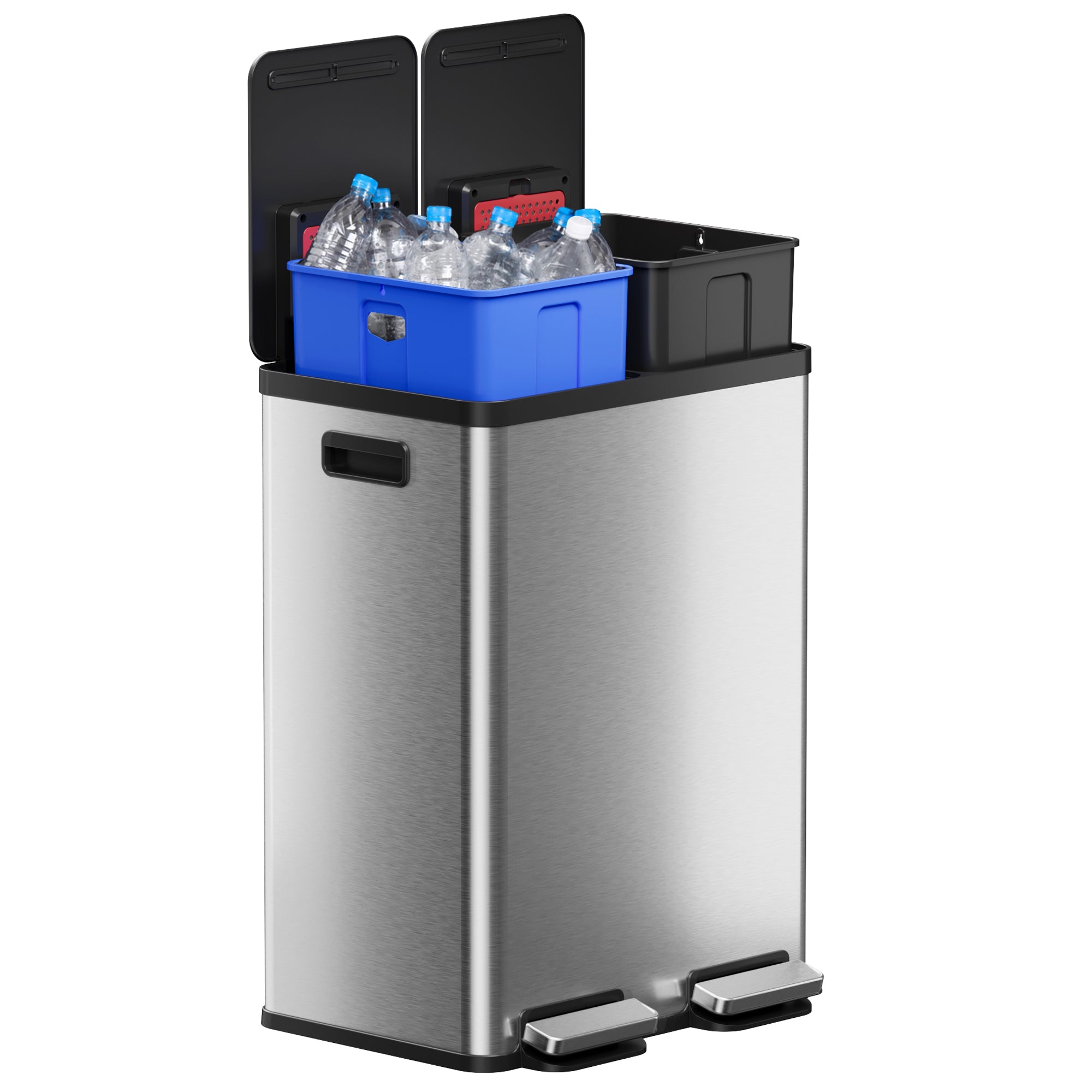 itouchless-softstep-16-gallon-dual-compartment-trash-and-recycle-bin-stainless-s image 2
