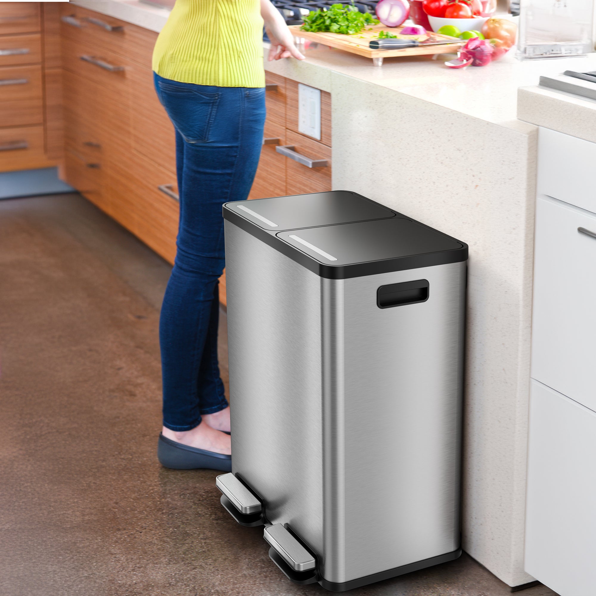 itouchless-softstep-16-gallon-dual-compartment-trash-and-recycle-bin-stainless-s image 5