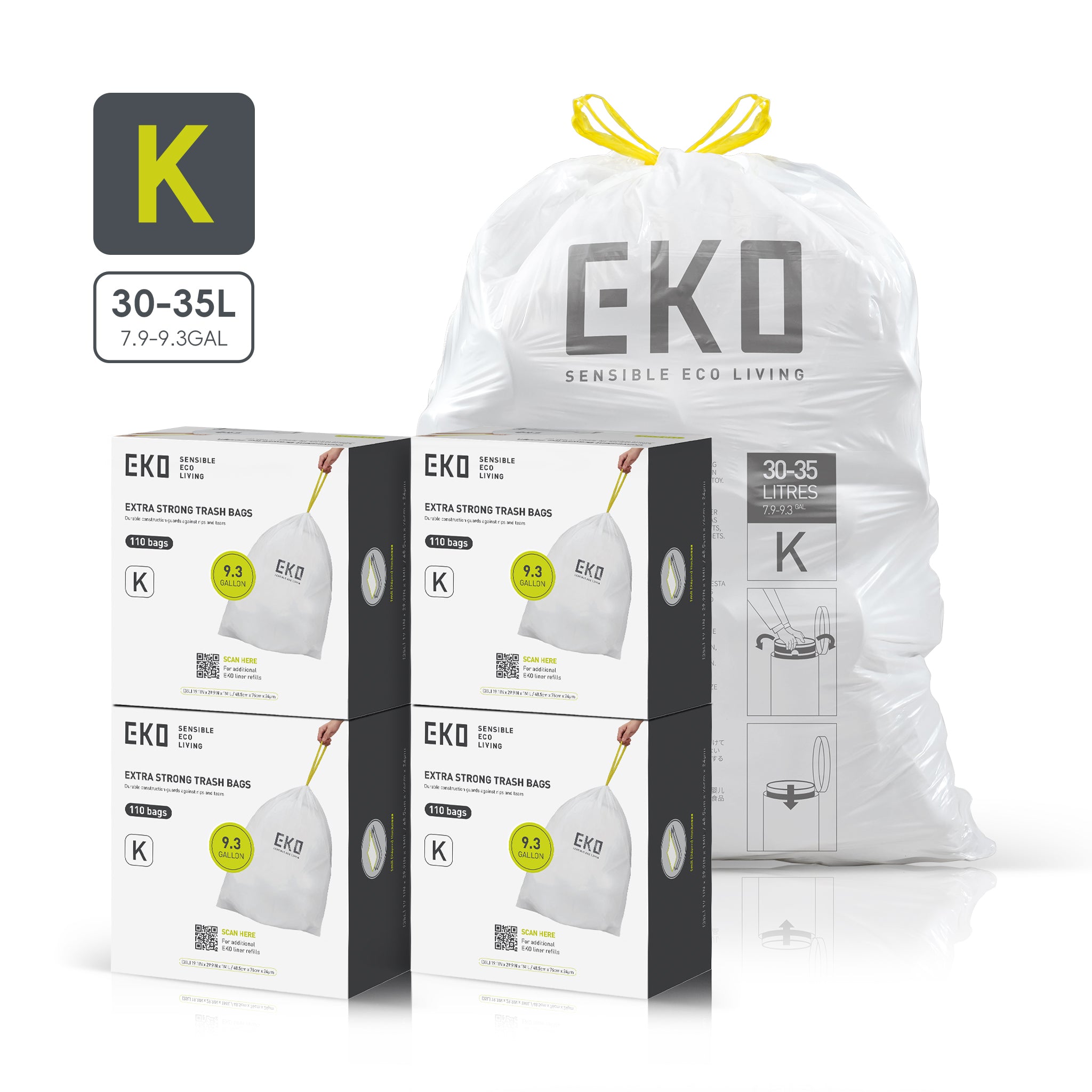 eko-code-k-9-3-gallon-easy-dispense-roll-trash-bags-440-count-1-mil-durable-draw image 1