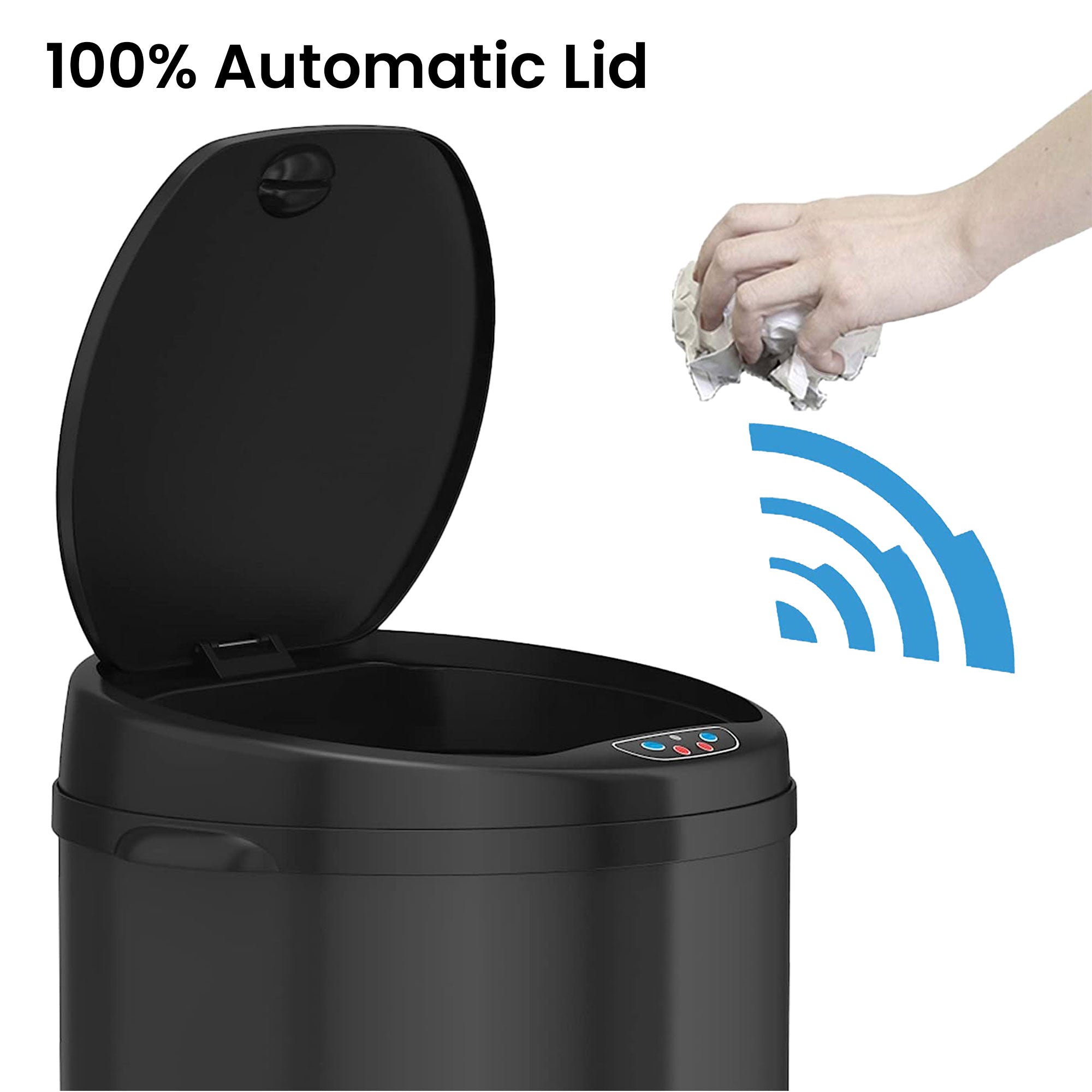 itouchless-13-gallon-50-liter-round-black-stainless-steel-sensor-kitchen-trash-c image 2