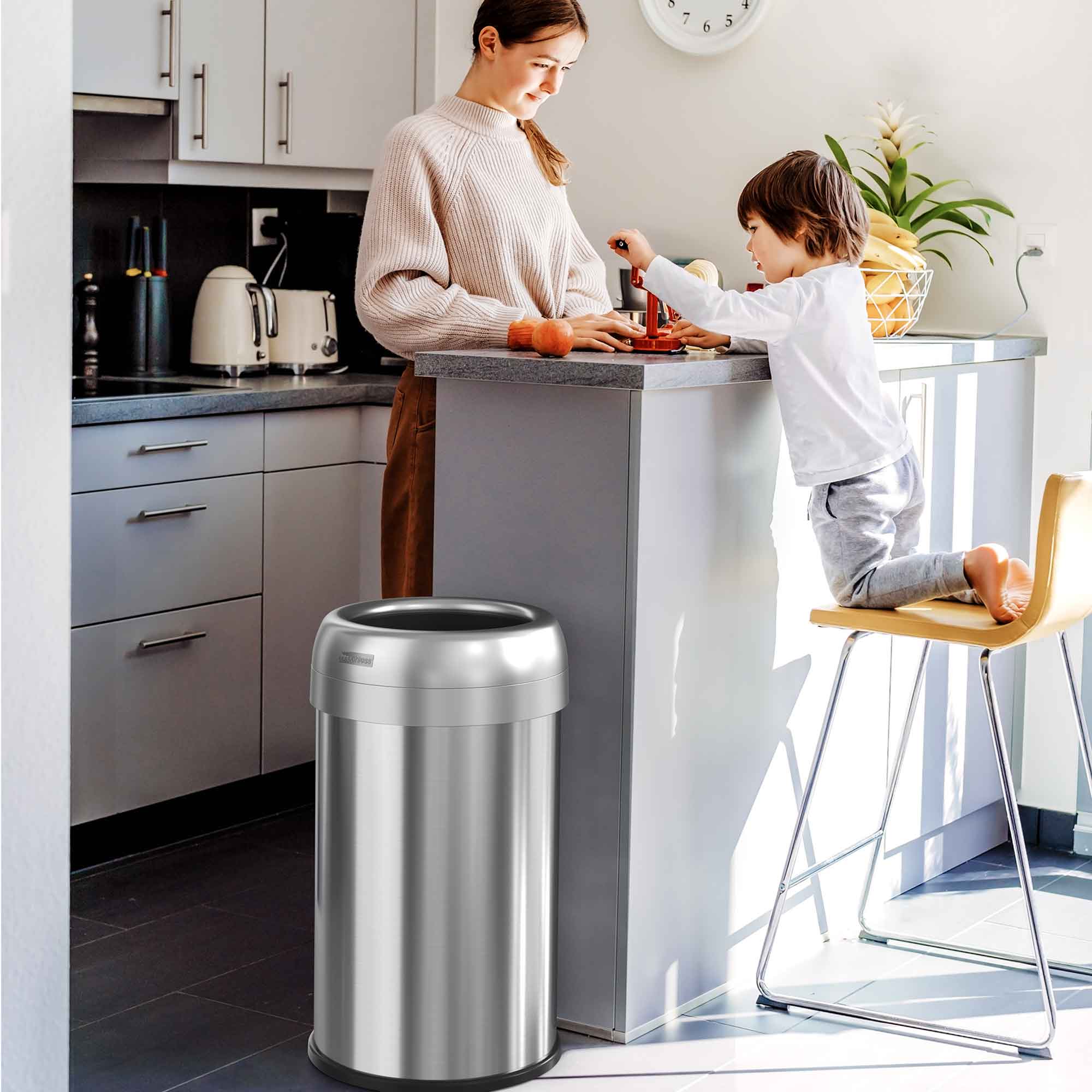 itouchless-13-gallon-50-liter-round-open-top-stainless-steel-kitchen-trash-can-w image 5