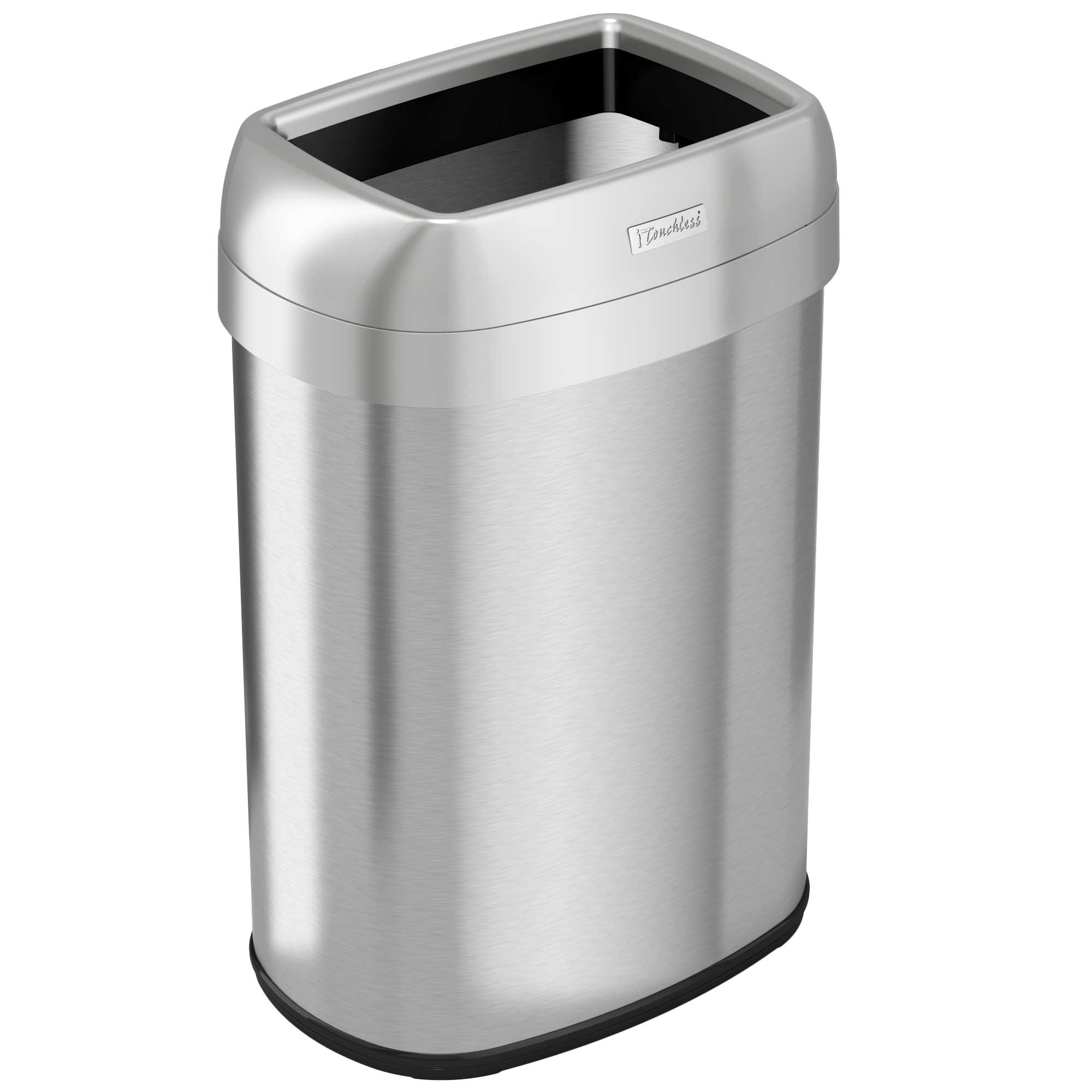 itouchless-50l-13-gallon-oval-open-top-stainless-steel-trash-can-with-dual-absor image 1