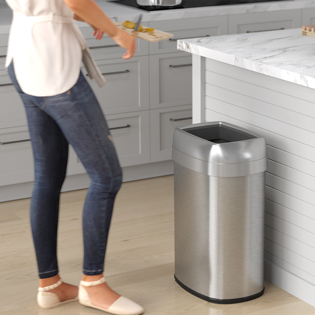 itouchless-50l-13-gallon-oval-open-top-stainless-steel-trash-can-with-dual-absor image 2