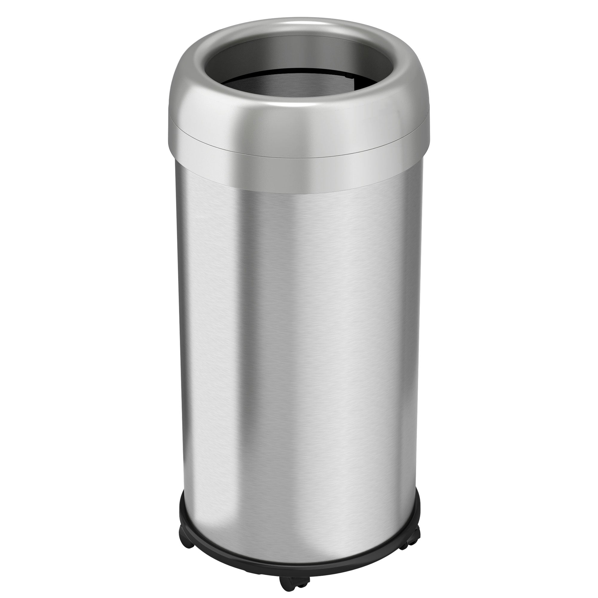 itouchless-16-gallon-round-open-top-stainless-steel-trash-can-with-wheels-and-du image 1