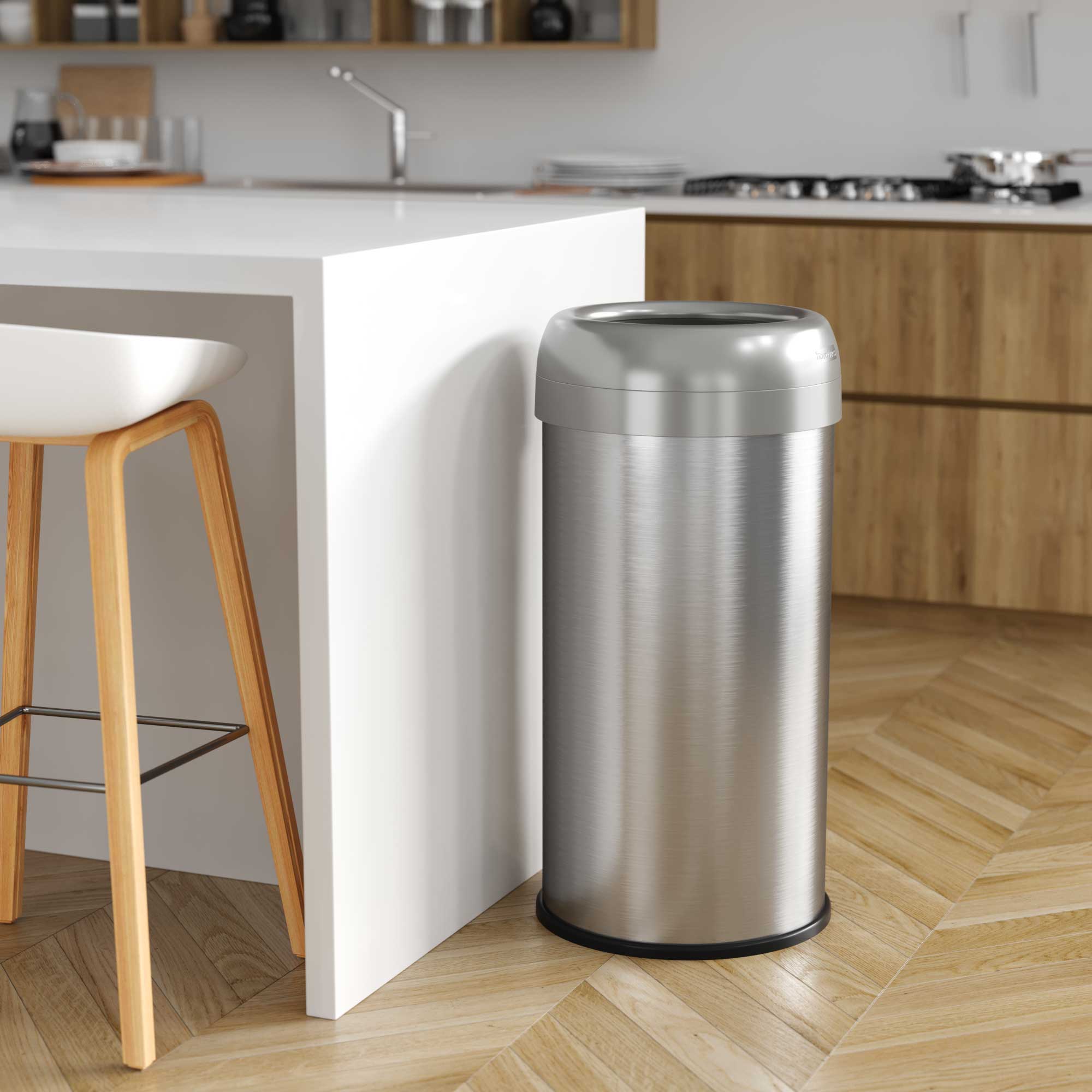 itouchless-16-gallon-round-open-top-stainless-steel-trash-can-with-wheels-and-du image 3