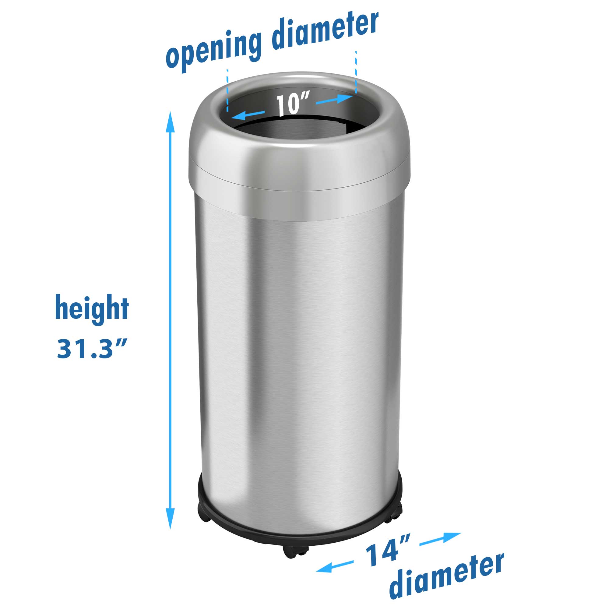 itouchless-16-gallon-round-open-top-stainless-steel-trash-can-with-wheels-and-du image 6