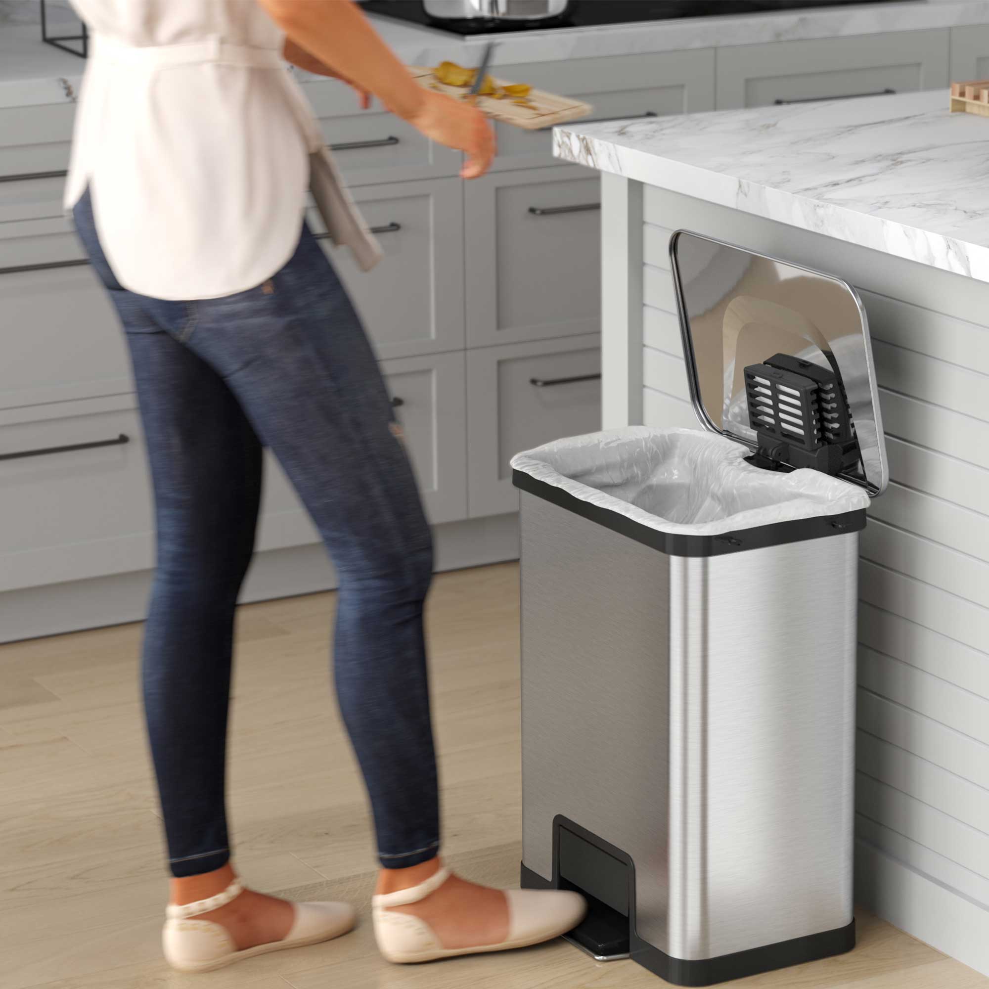 itouchless-airstep-13-gallon-stainless-steel-step-pedal-kitchen-trash-can-with-a image 2