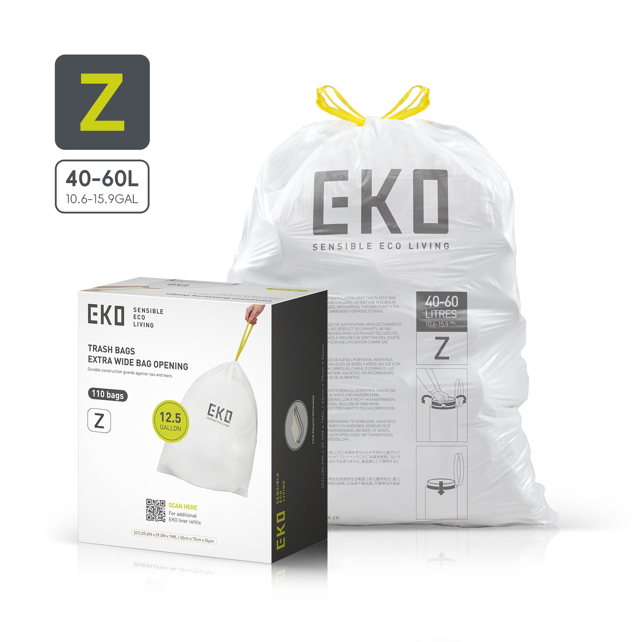 eko-code-z-12-5-gallon-easy-dispense-roll-trash-bags-110-count-ultra-durable-1-m image 1